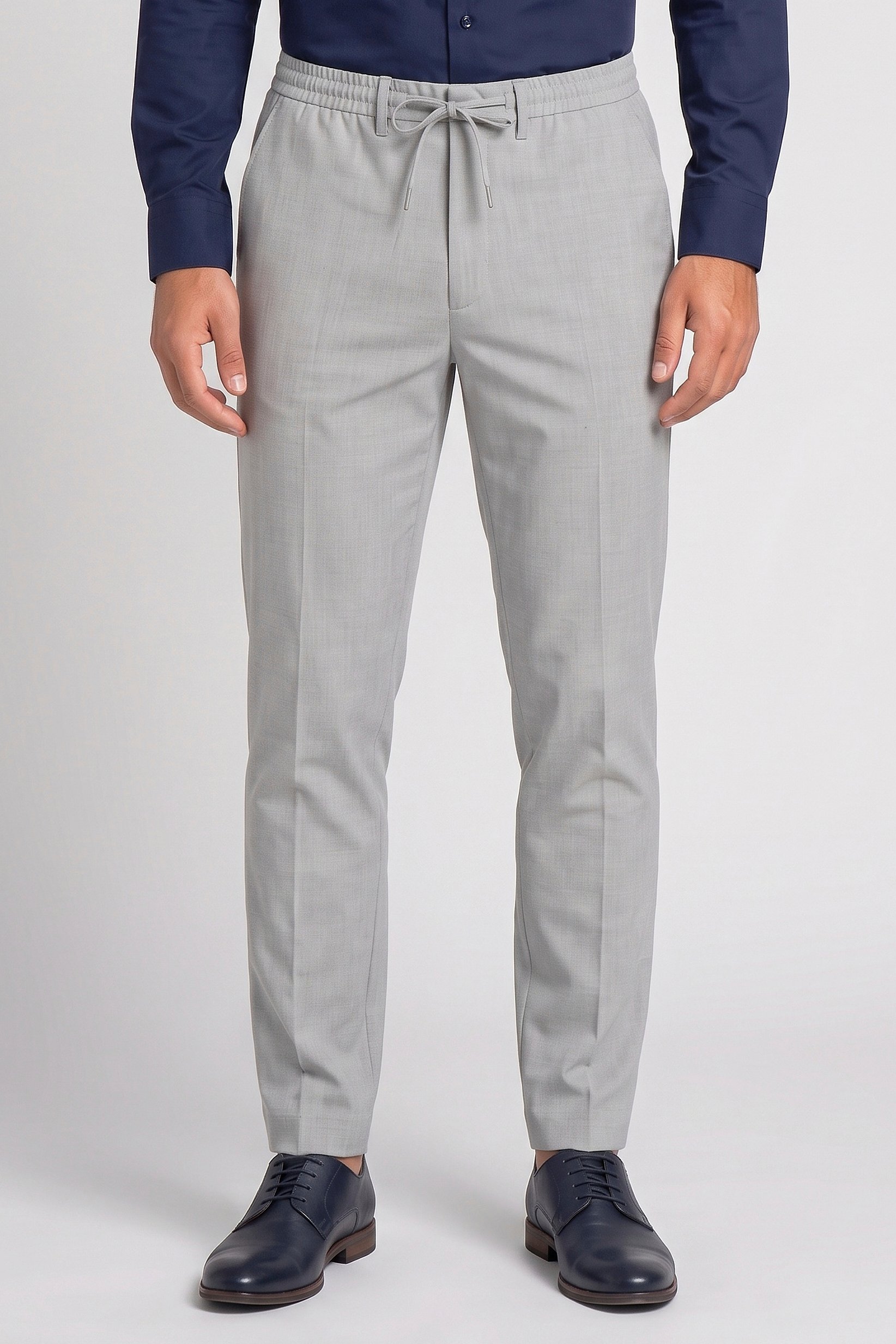 Men Regular Fit Solid Straight Leg Pants, Grey