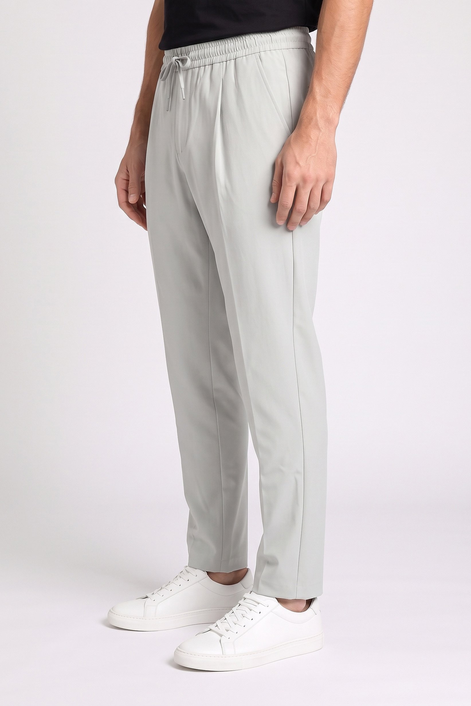 Men Regular Fit Solid Straight Leg Pants, Light Grey