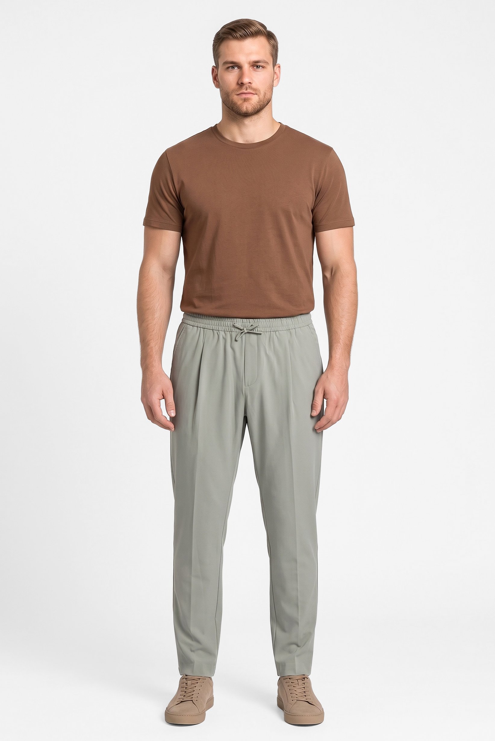 Men Regular Fit Solid Straight Leg Pants, Sage Green