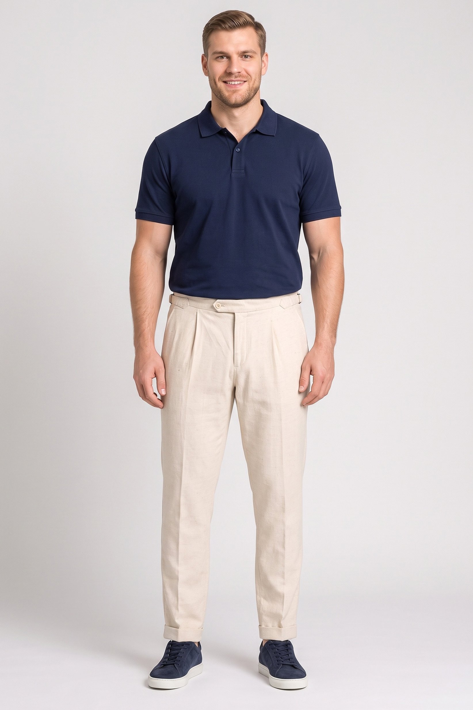 Men Carrot Fit Textured Straight Leg Pants, Beige