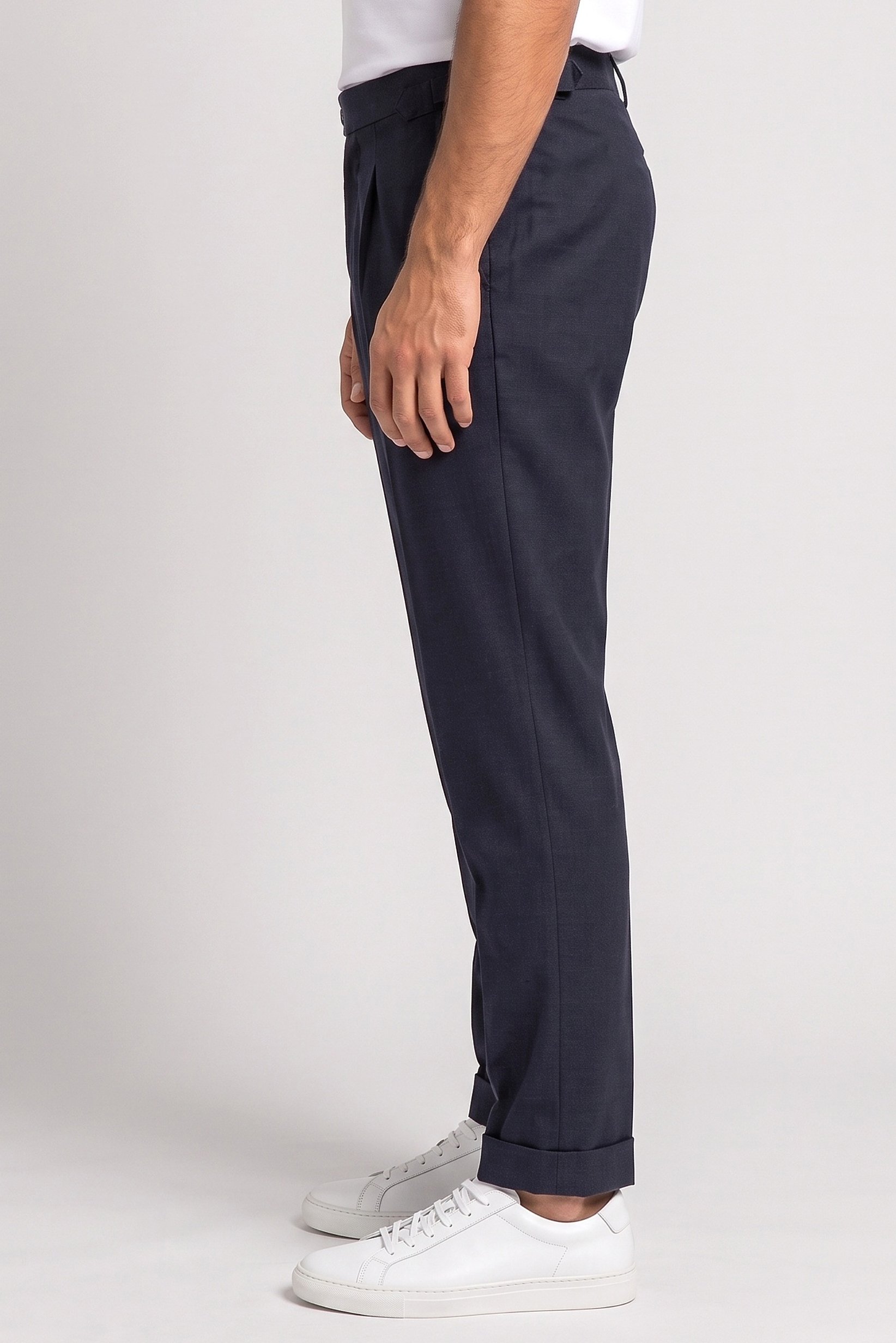 Men Carrot Fit Solid Straight Leg Pants, Navy