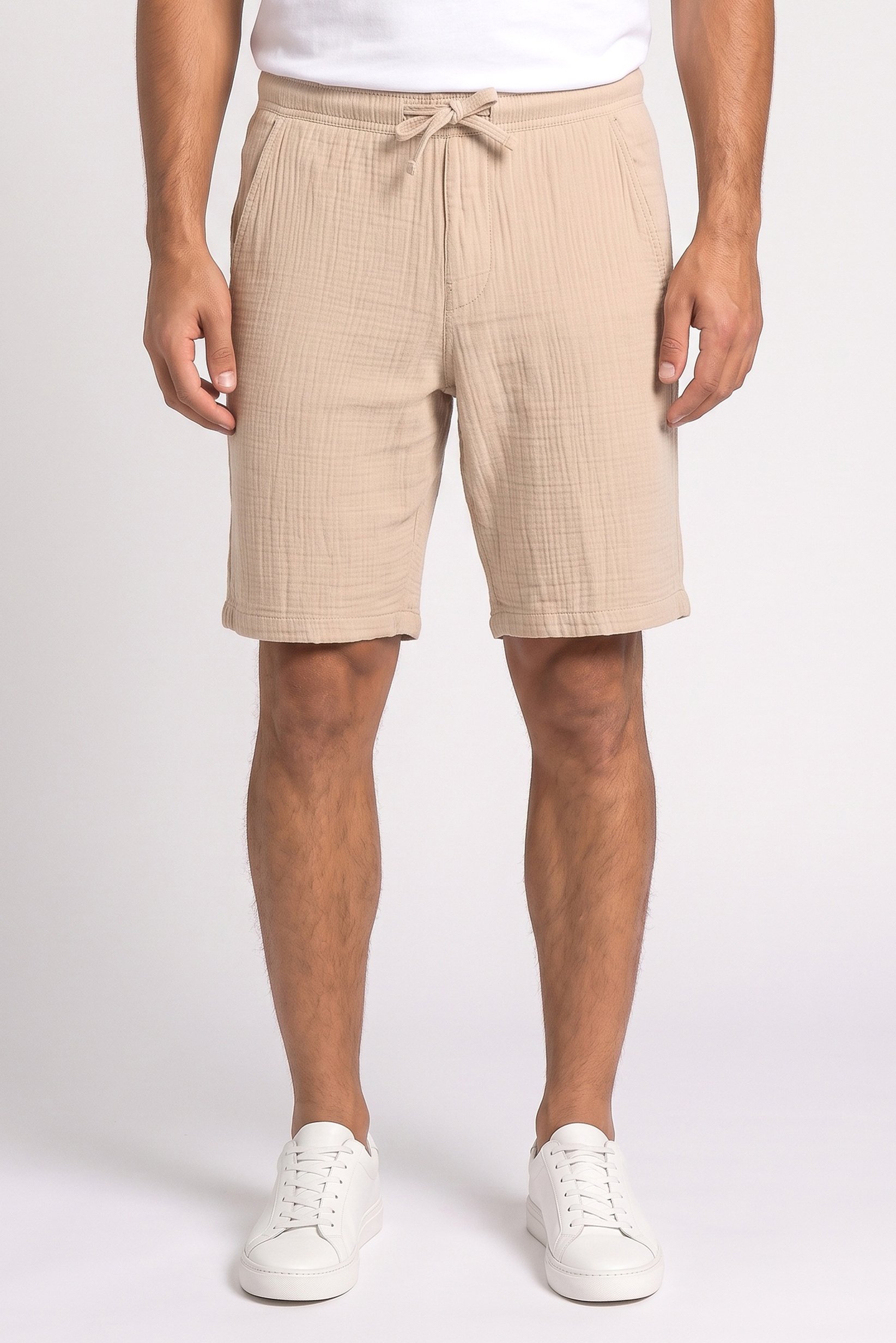 Men Plain Basic Shorts, Beige