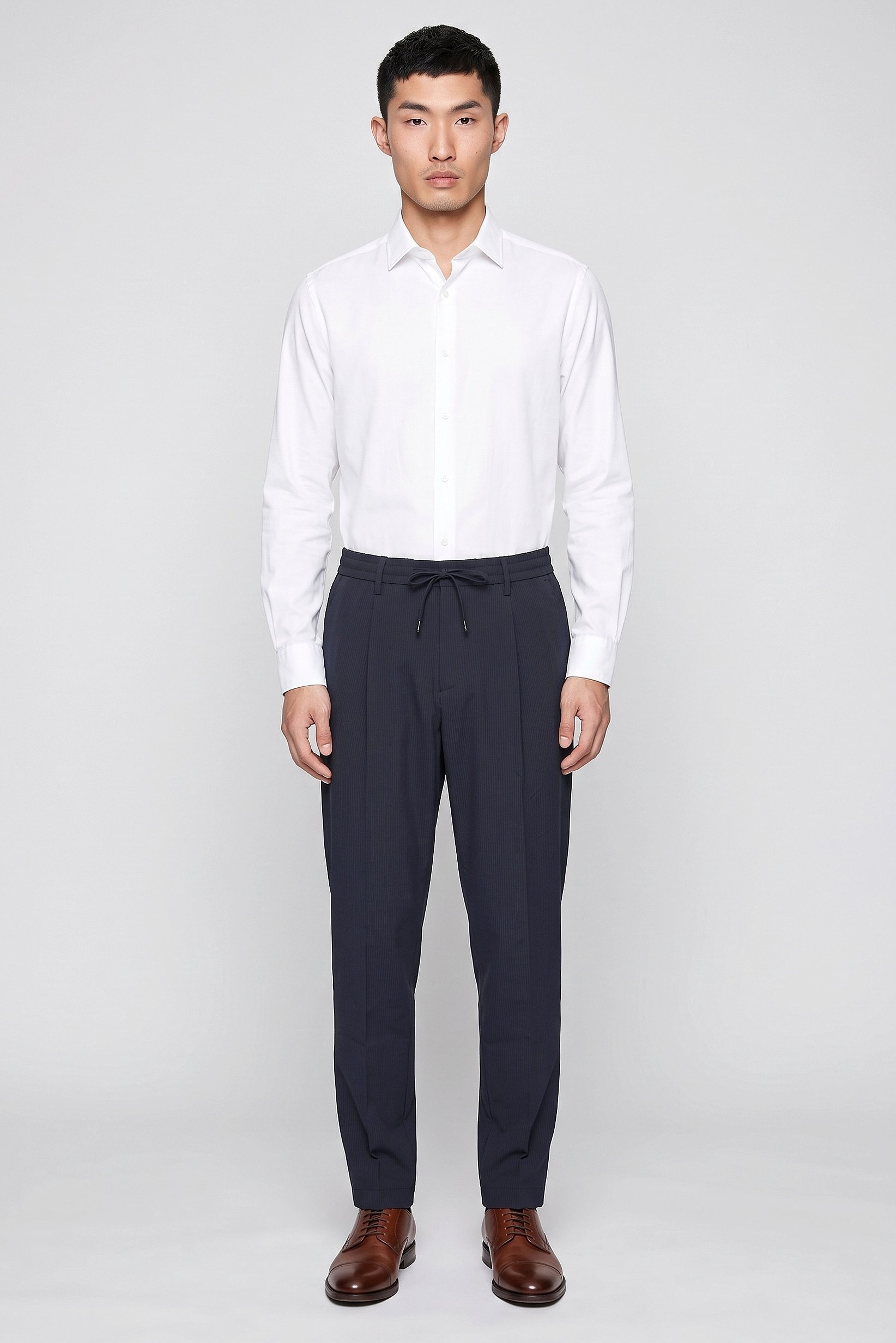 Men Regular Fit Textured Straight Leg Pants, Black