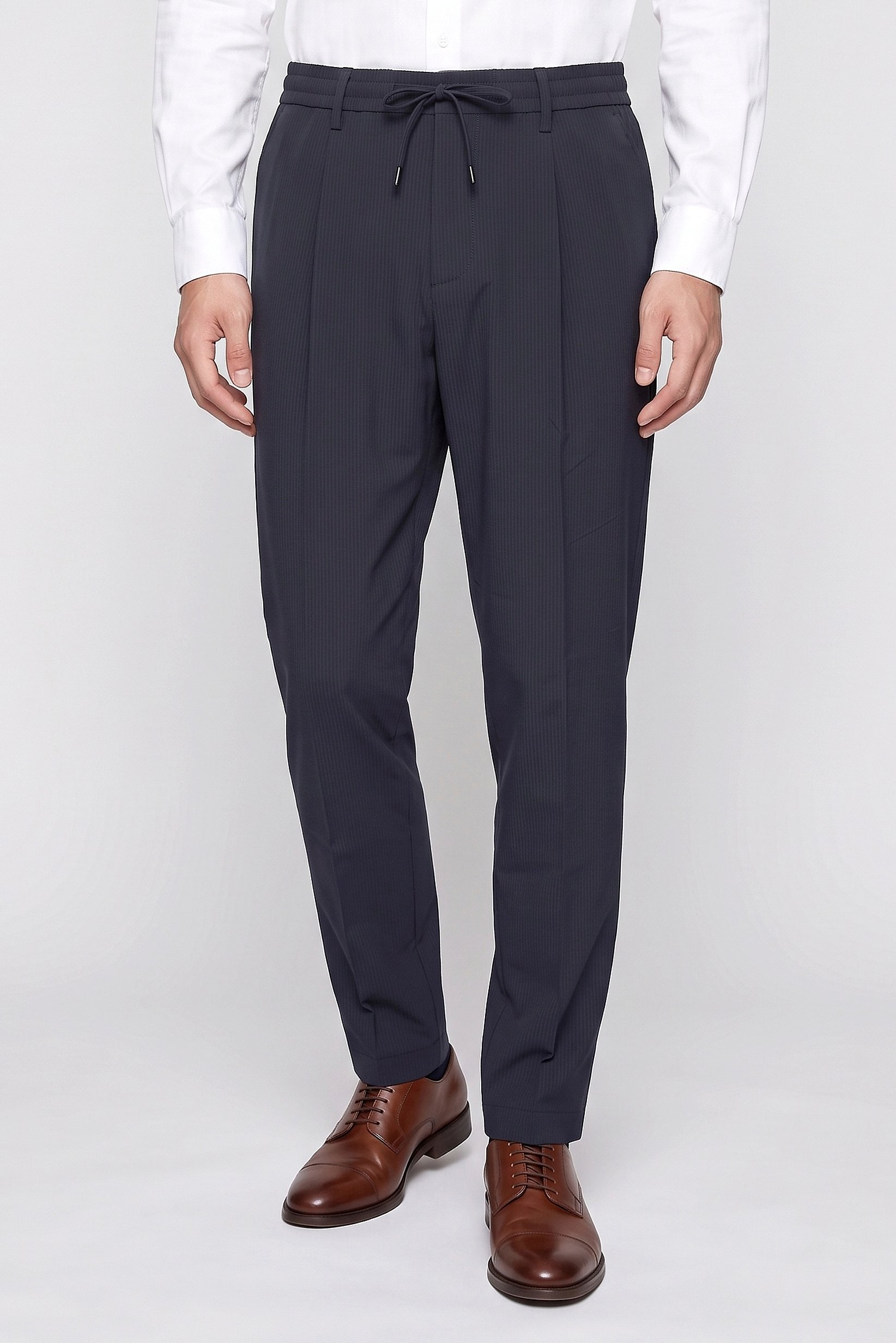 Men Regular Fit Textured Straight Leg Pants, Black