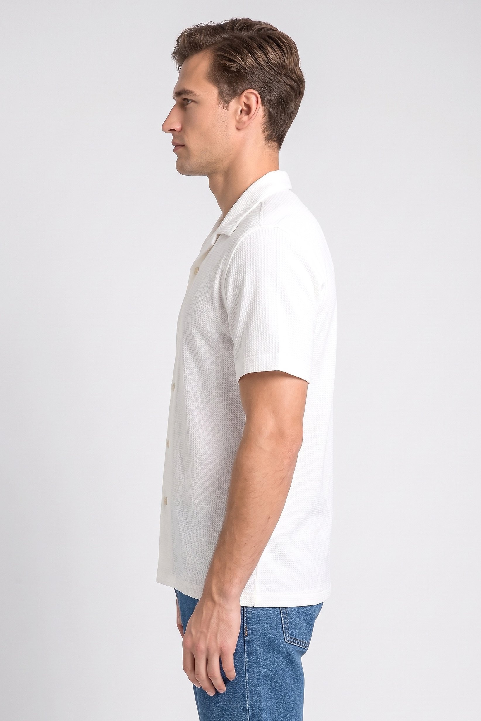 Men Regular Fit Short Sleeve Textured Casual Shirt, White