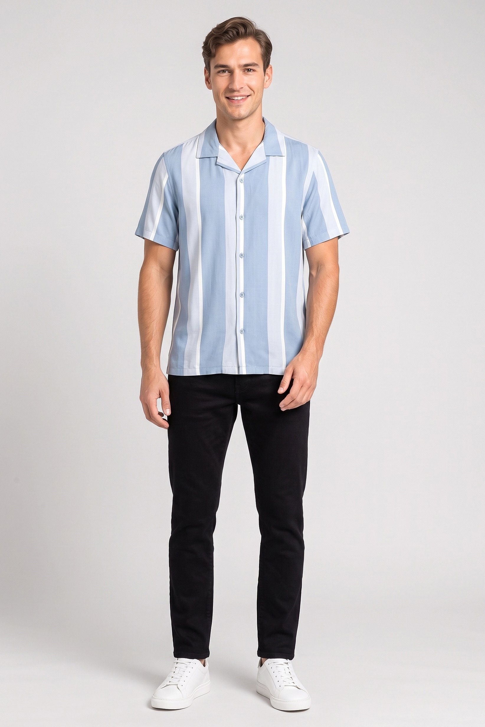 Men Regular Fit Short Sleeve Stripe Casual Shirt, Multicolor