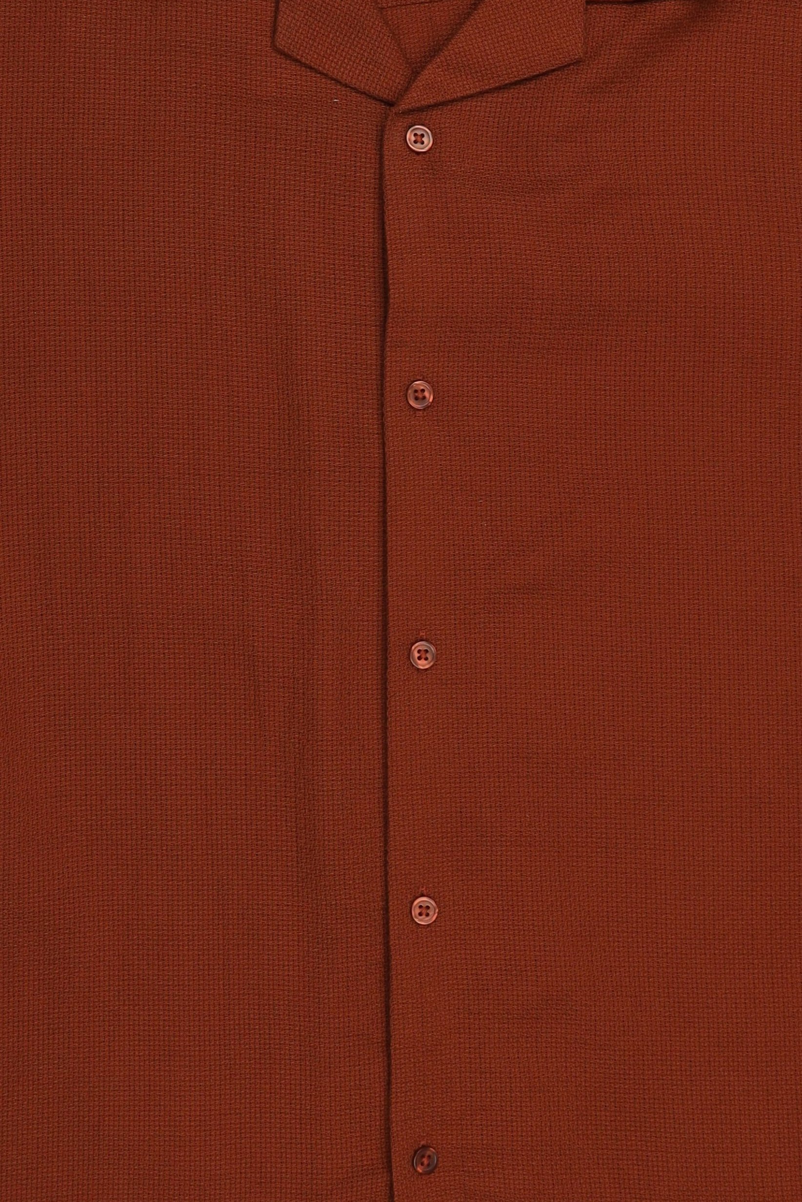 Men Regular Fit Short Sleeve Textured Casual Shirt, Rust