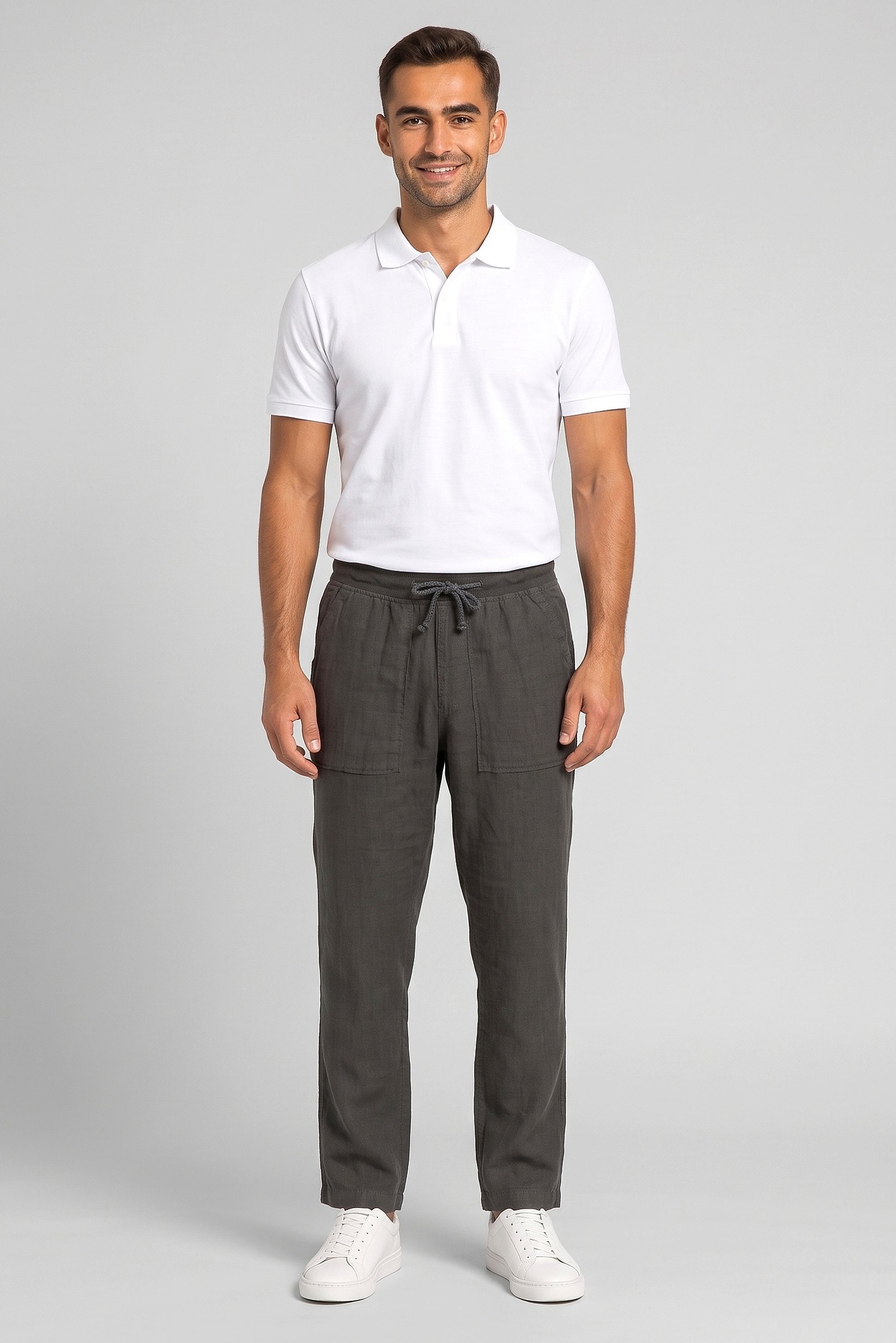 Men Comfort Fit Plain Straight Leg Pants, Grey