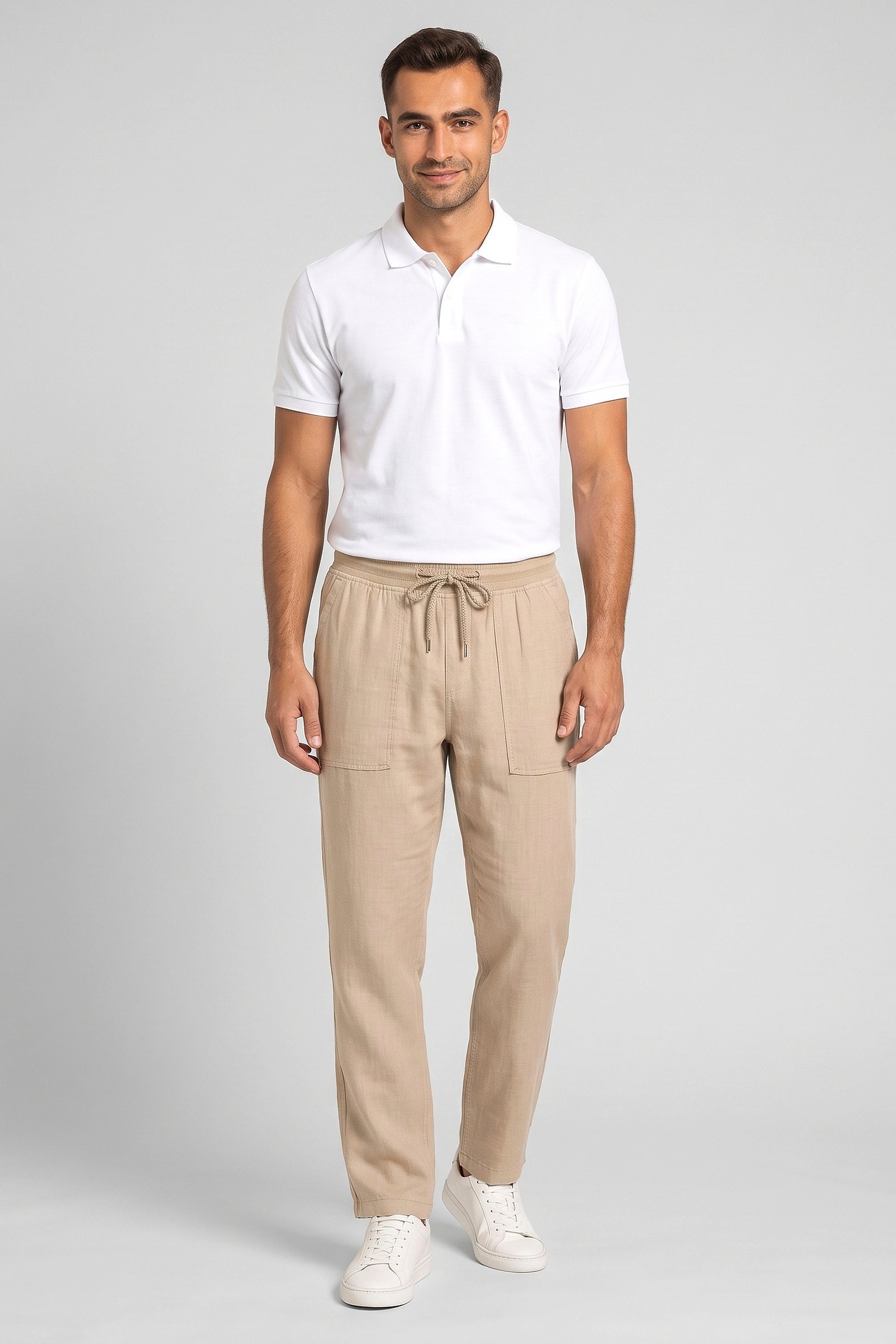 Men Straight Fit Stripe Straight Leg Pants, Dark Beige