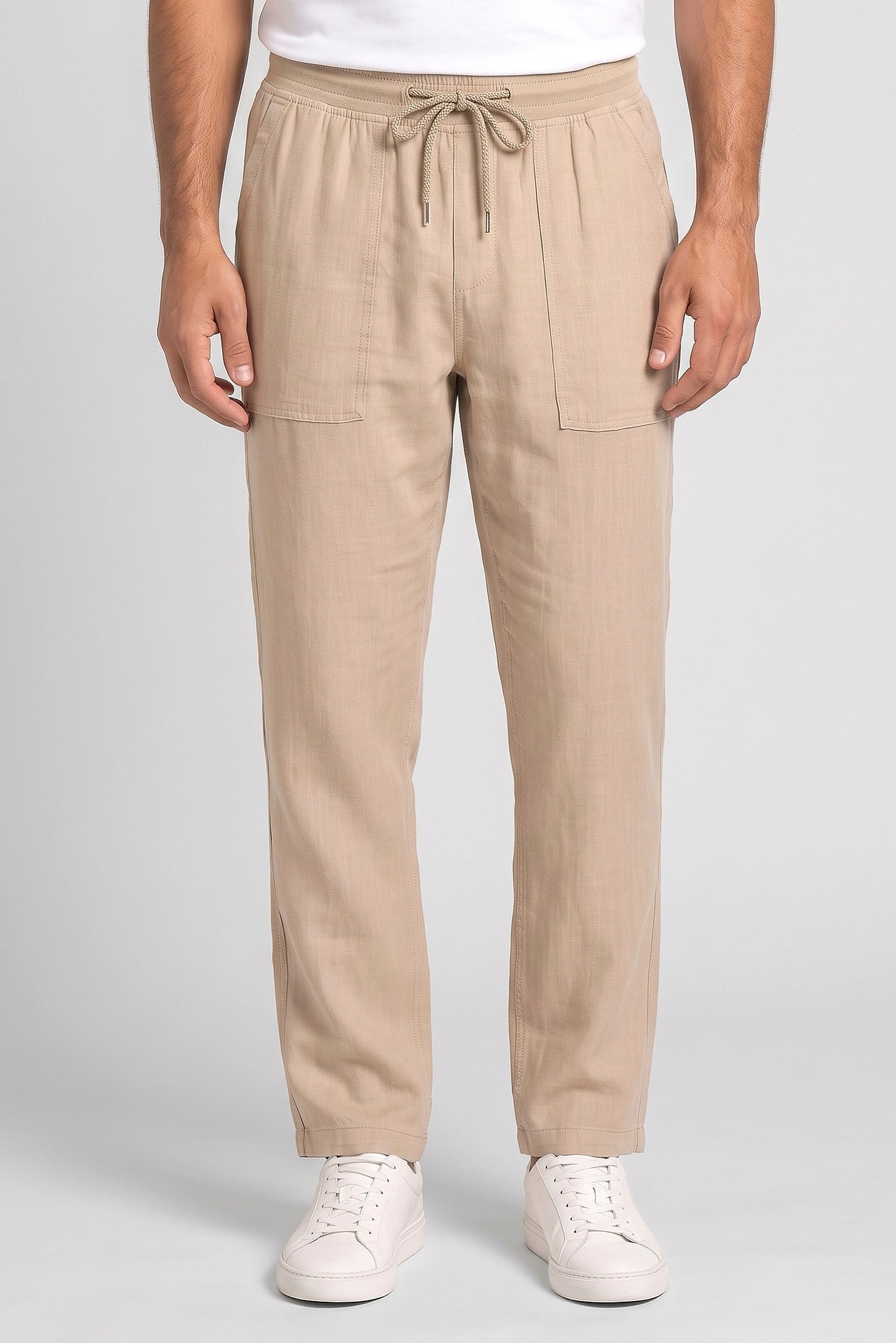 Men Straight Fit Stripe Straight Leg Pants, Dark Beige