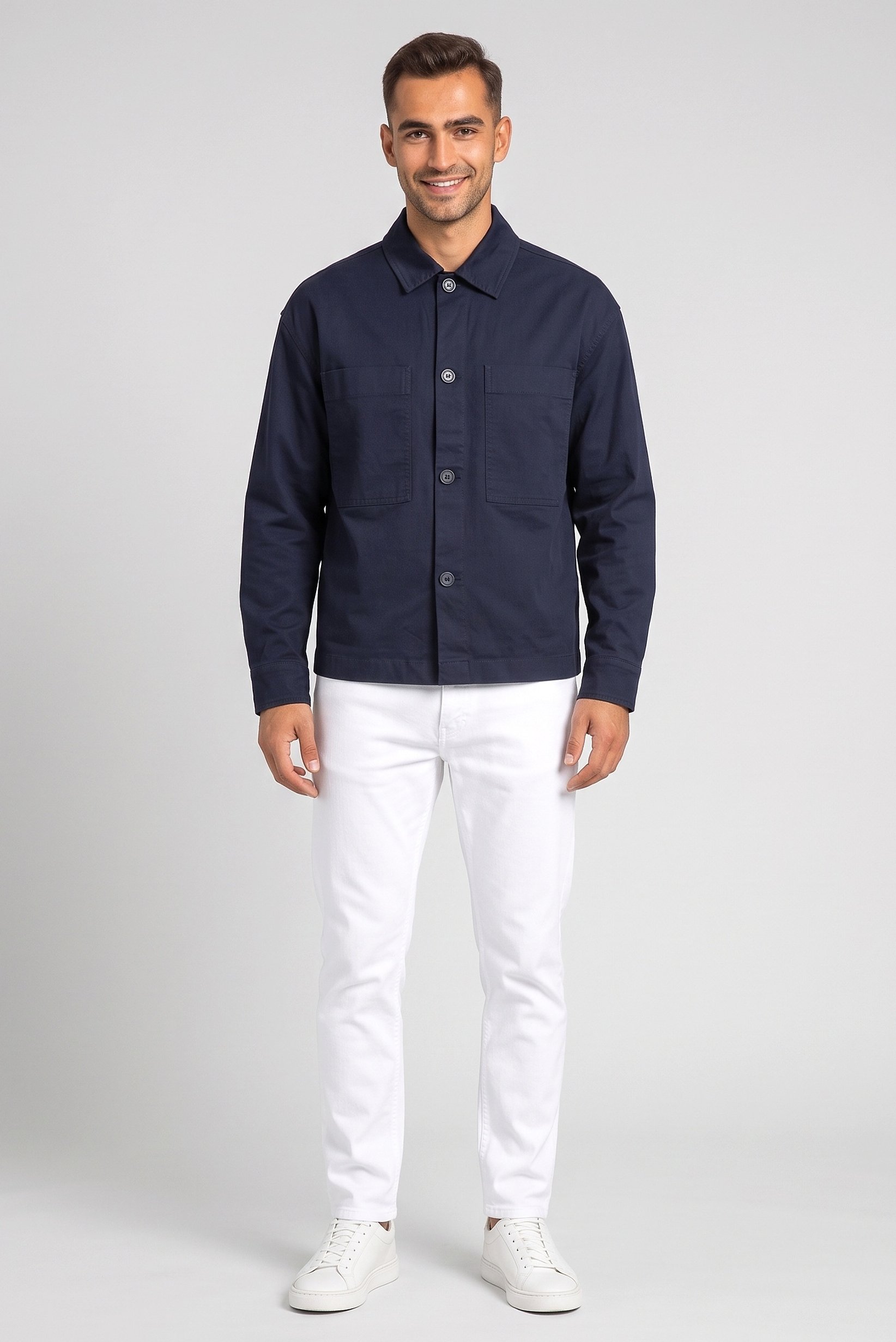 Men Regular Fit Plain Long Sleeve Casual Shirt, Navy Blue