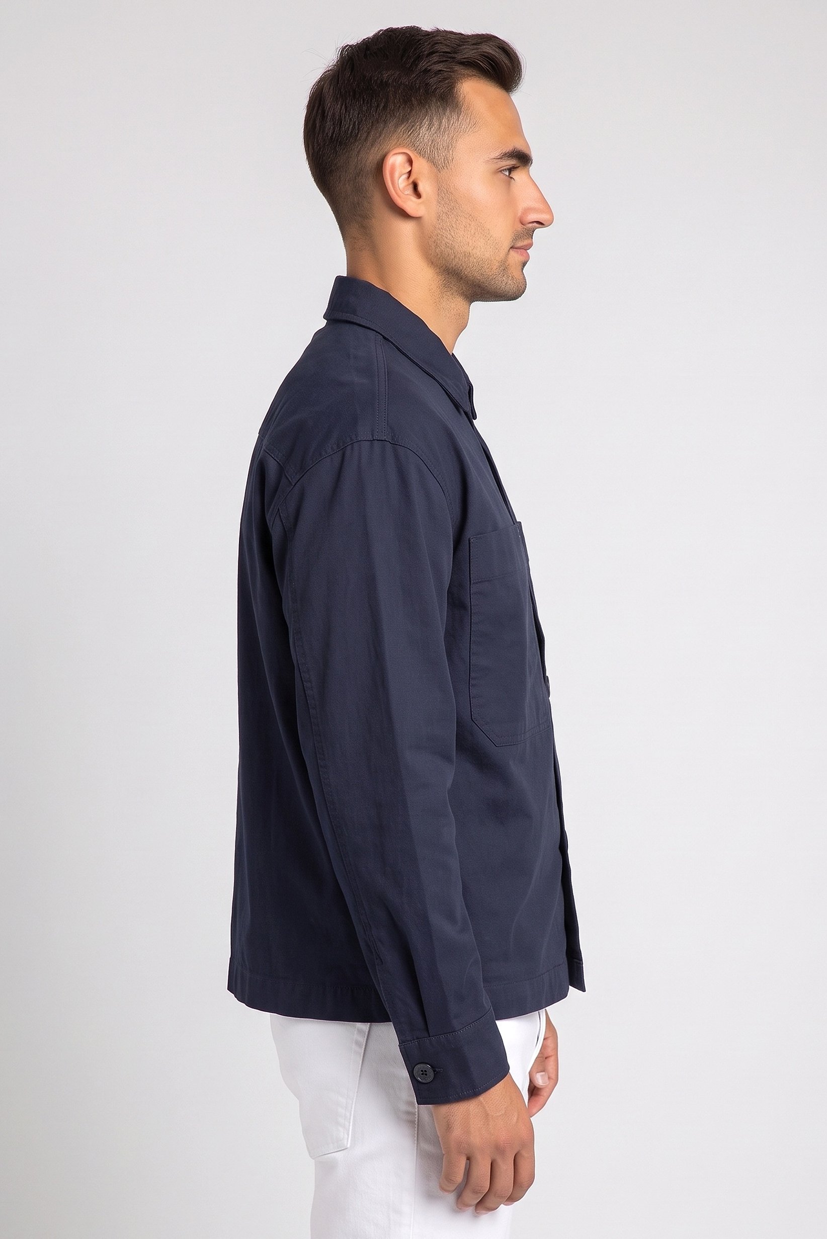 Men Regular Fit Plain Long Sleeve Casual Shirt, Navy Blue
