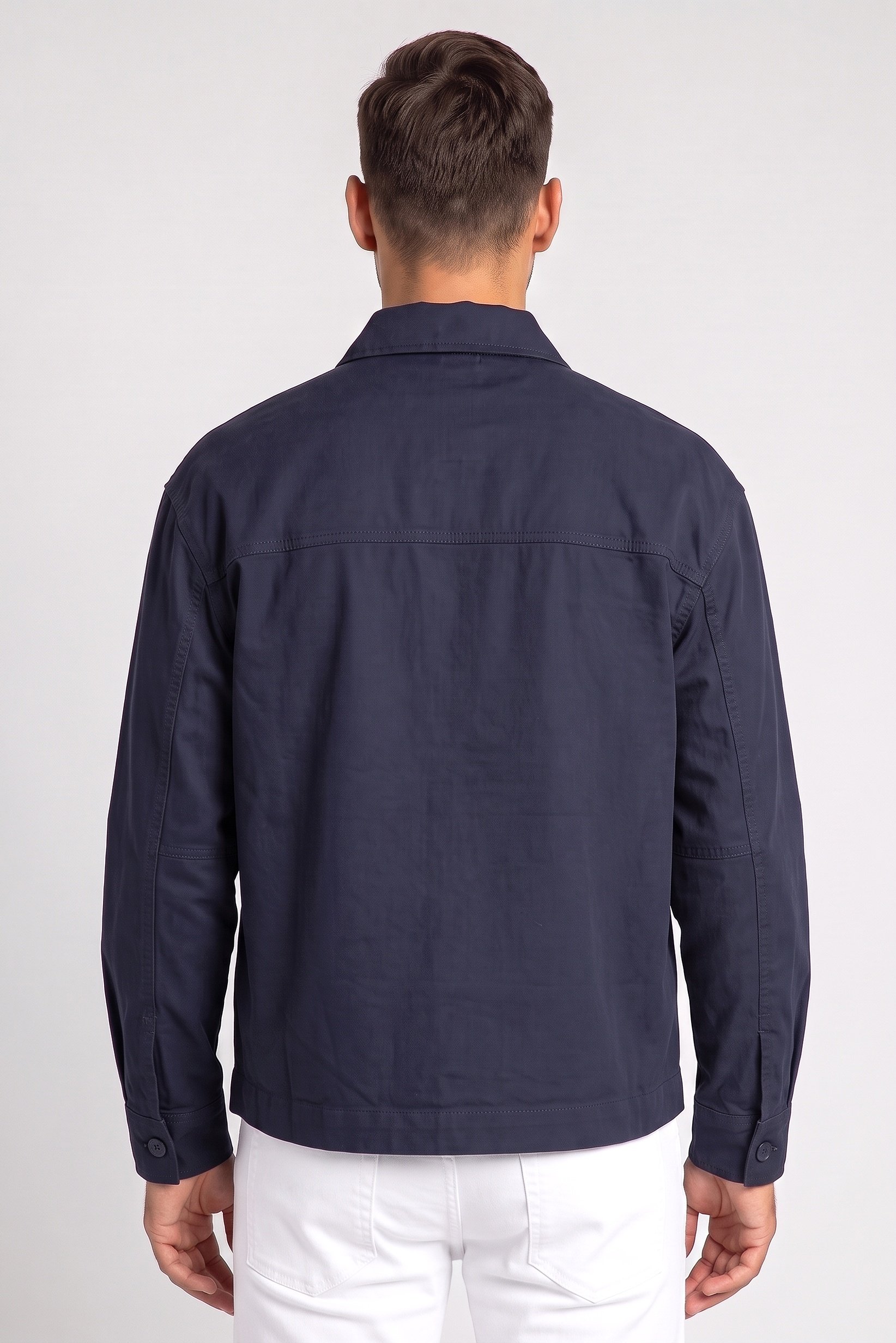 Men Regular Fit Plain Long Sleeve Casual Shirt, Navy Blue
