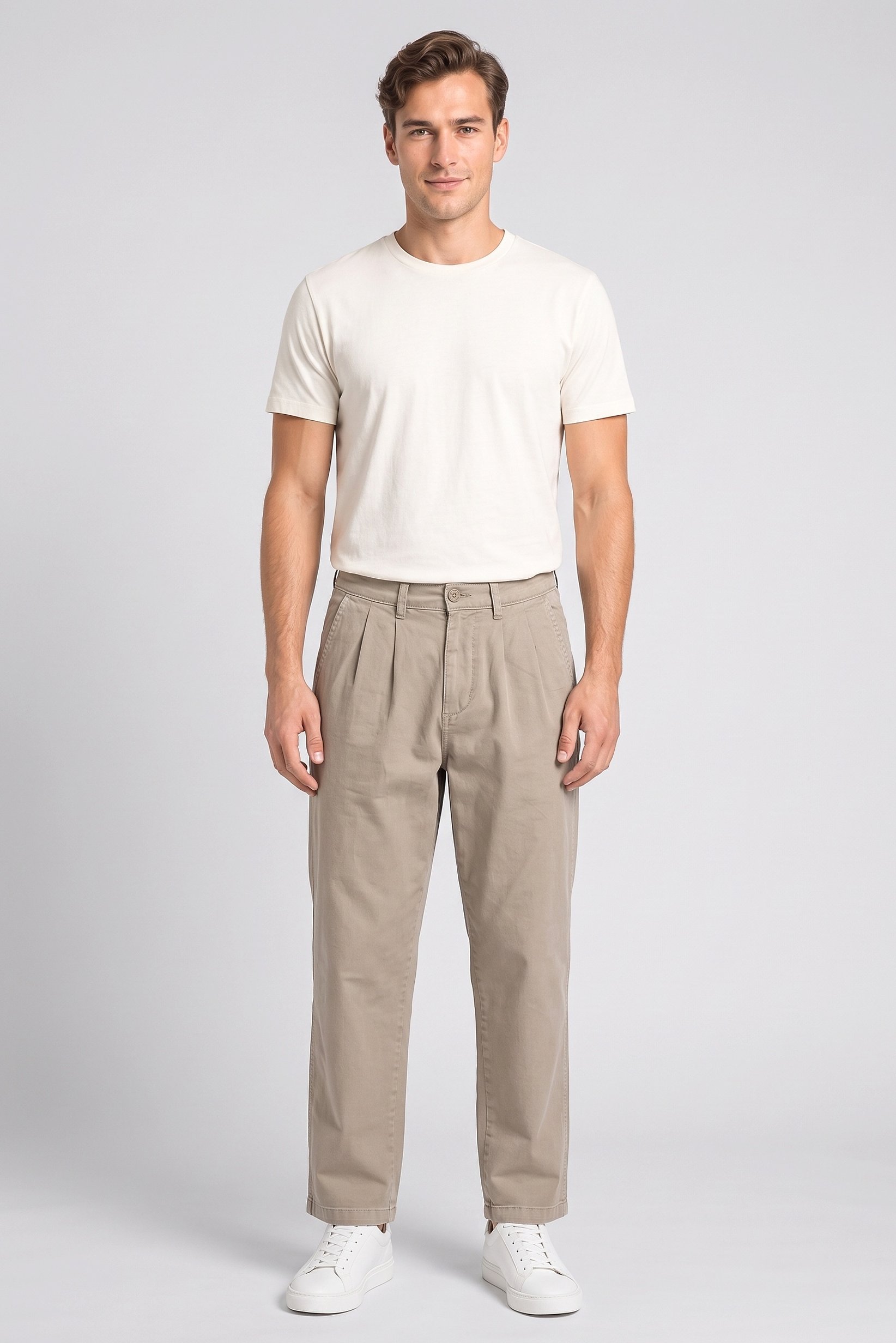Men Baggy Fit Solid Straight Leg Pants, Beige