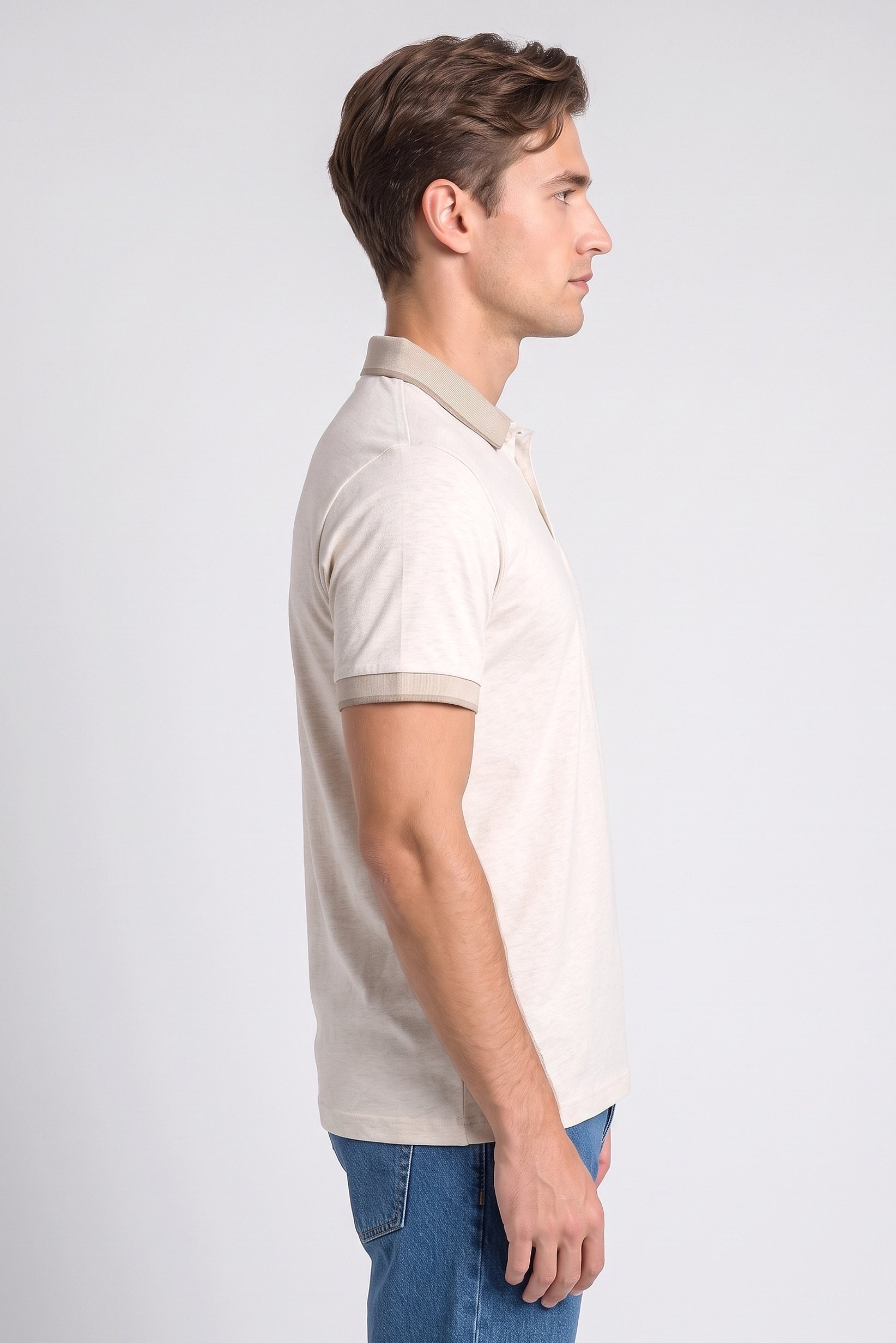 Men Regular Fit Short Sleeve Heather Polo Shirt, Beige