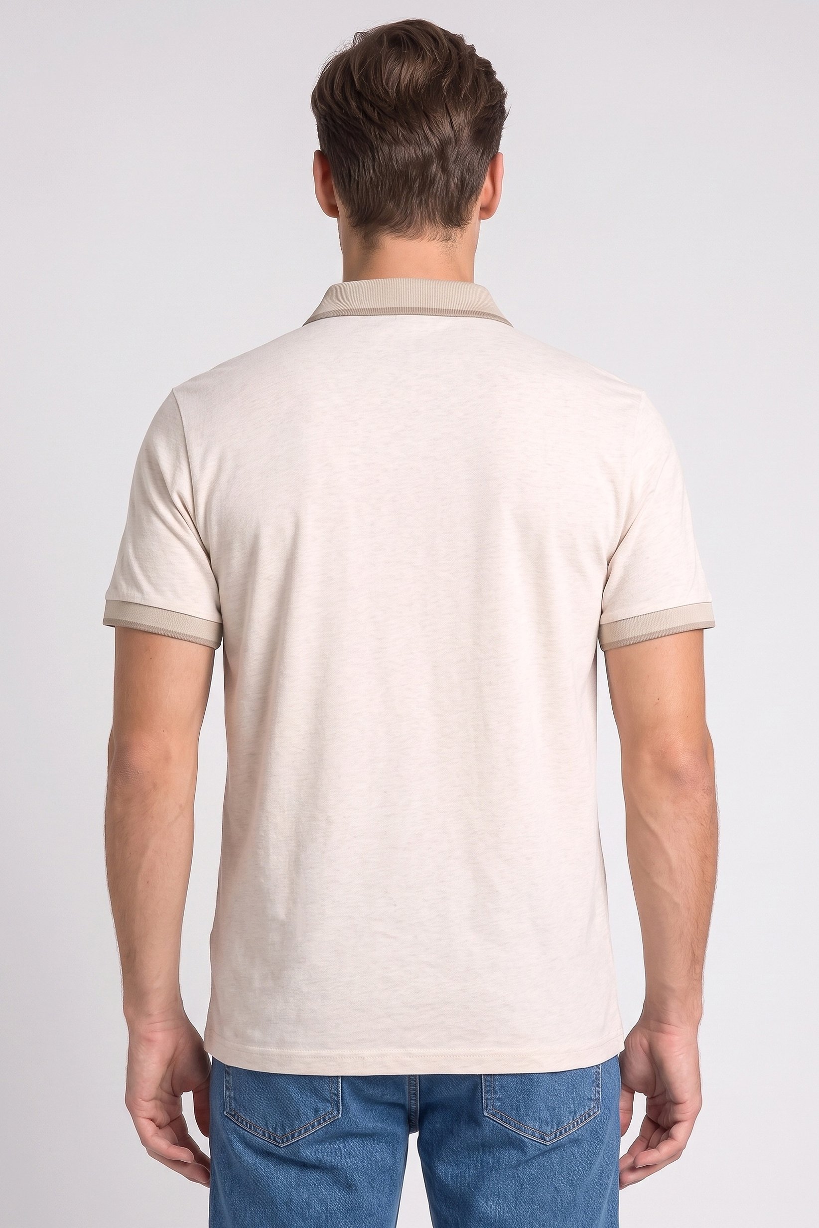 Men Regular Fit Short Sleeve Heather Polo Shirt, Beige