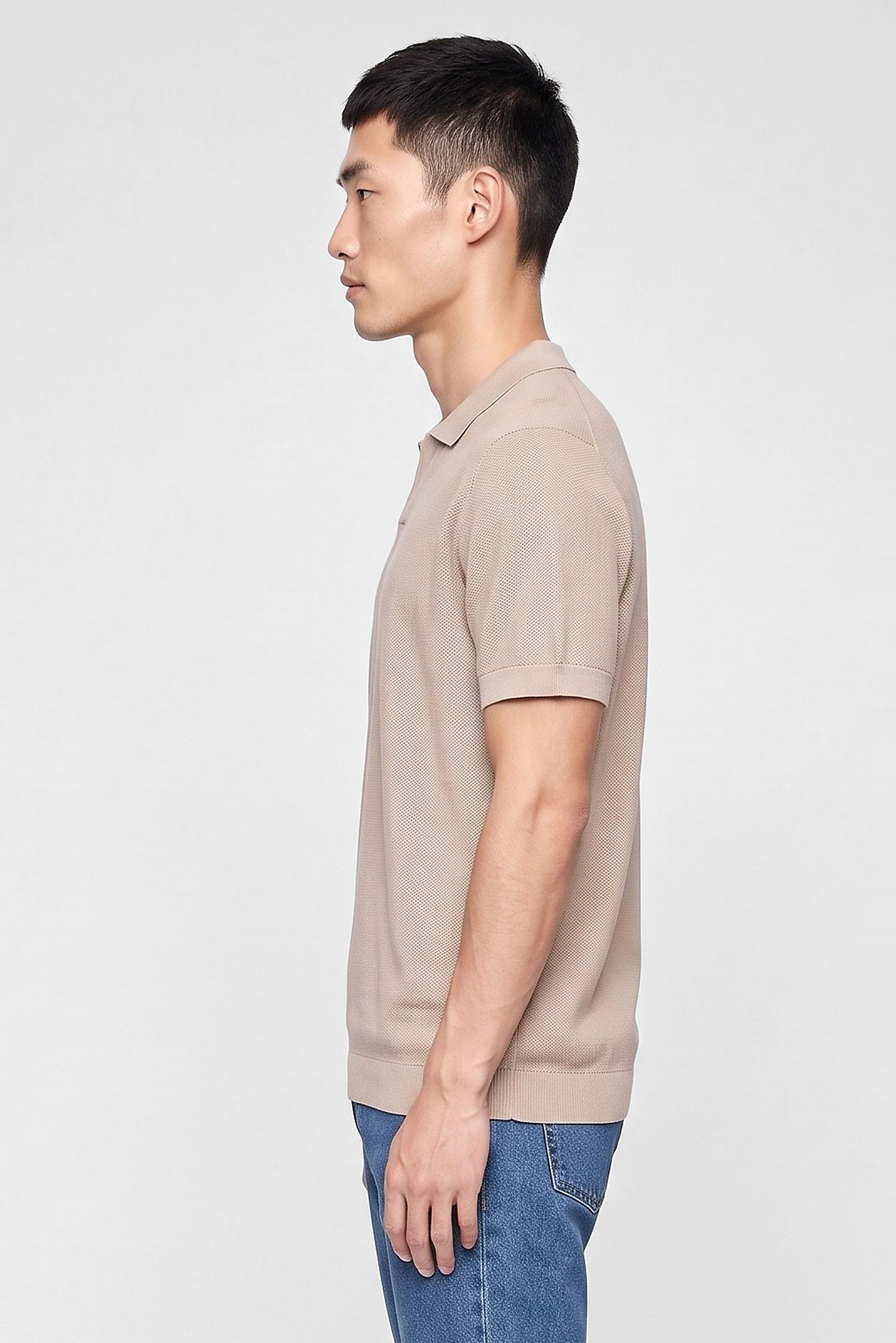 Men Regular Fit Textured Short Sleeve Polo Shirt, Beige