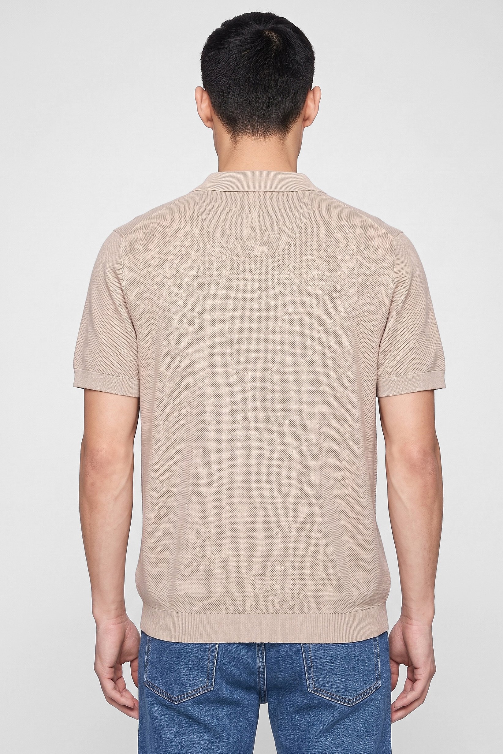 Men Regular Fit Textured Short Sleeve Polo Shirt, Beige