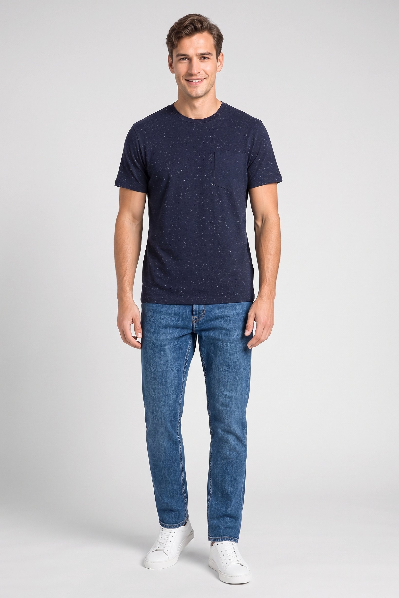 Men Crew Neck Short Sleeve Heather T-Shirt, Navy