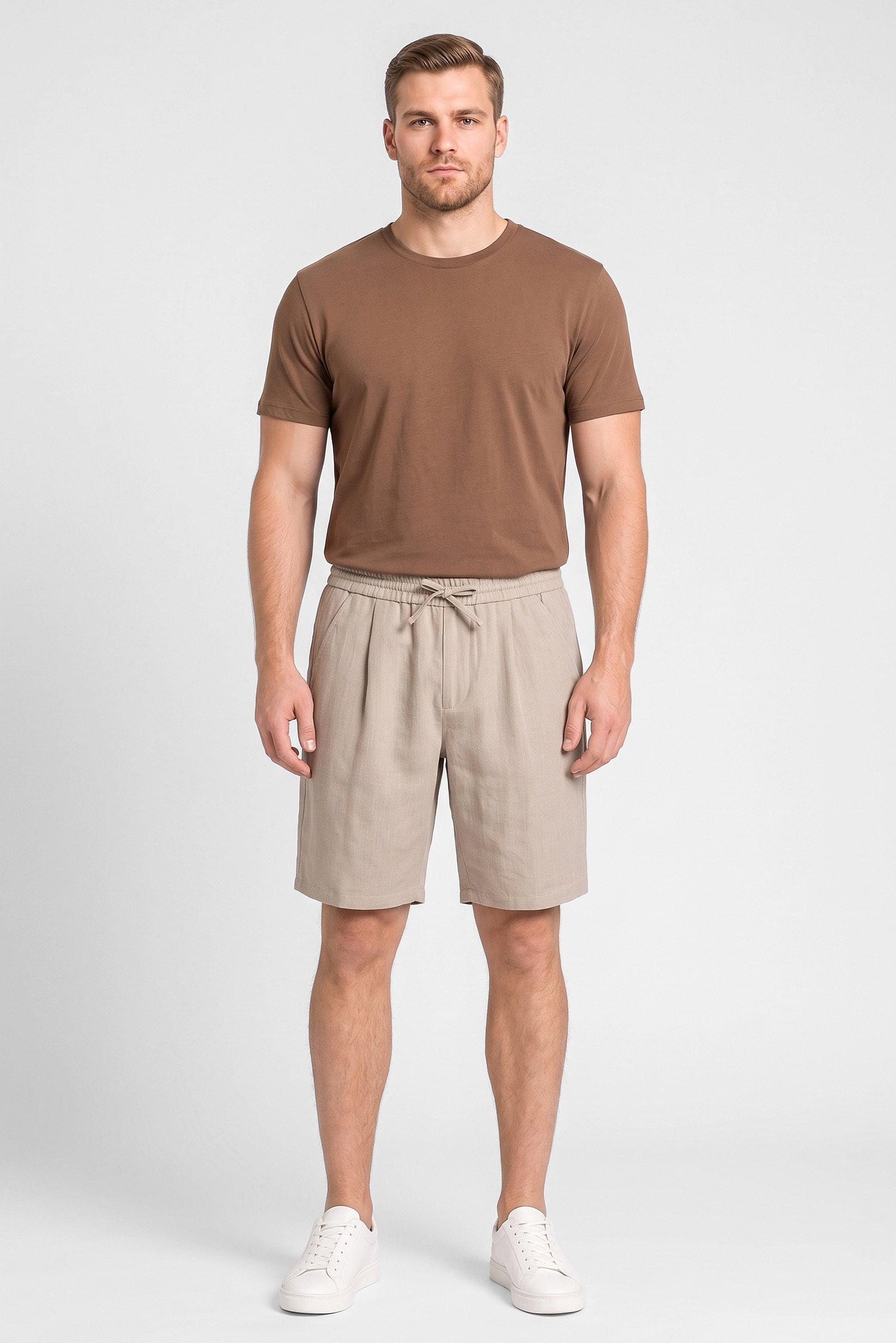 Men Plain Basic Shorts, Beige