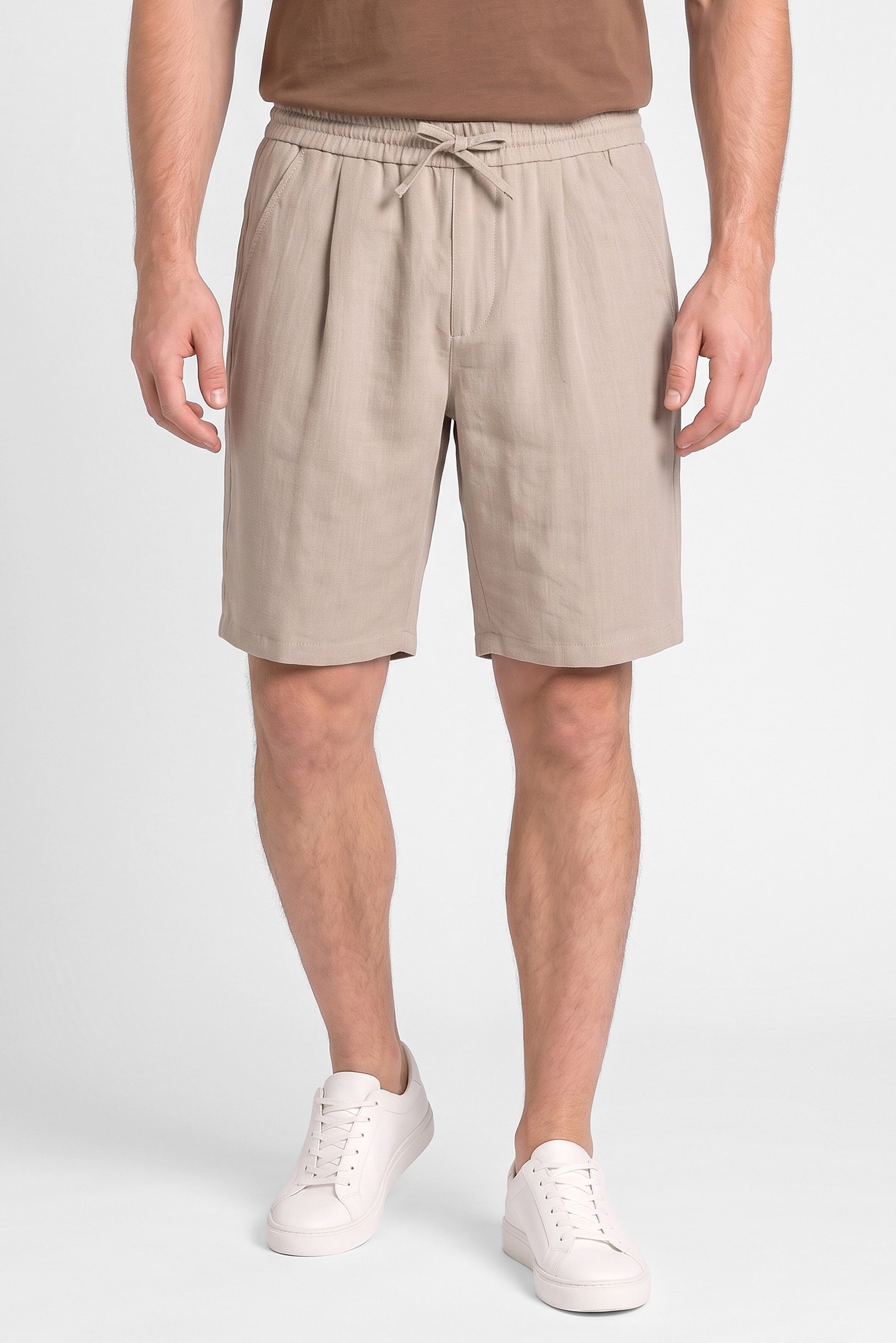 Men Plain Basic Shorts, Beige