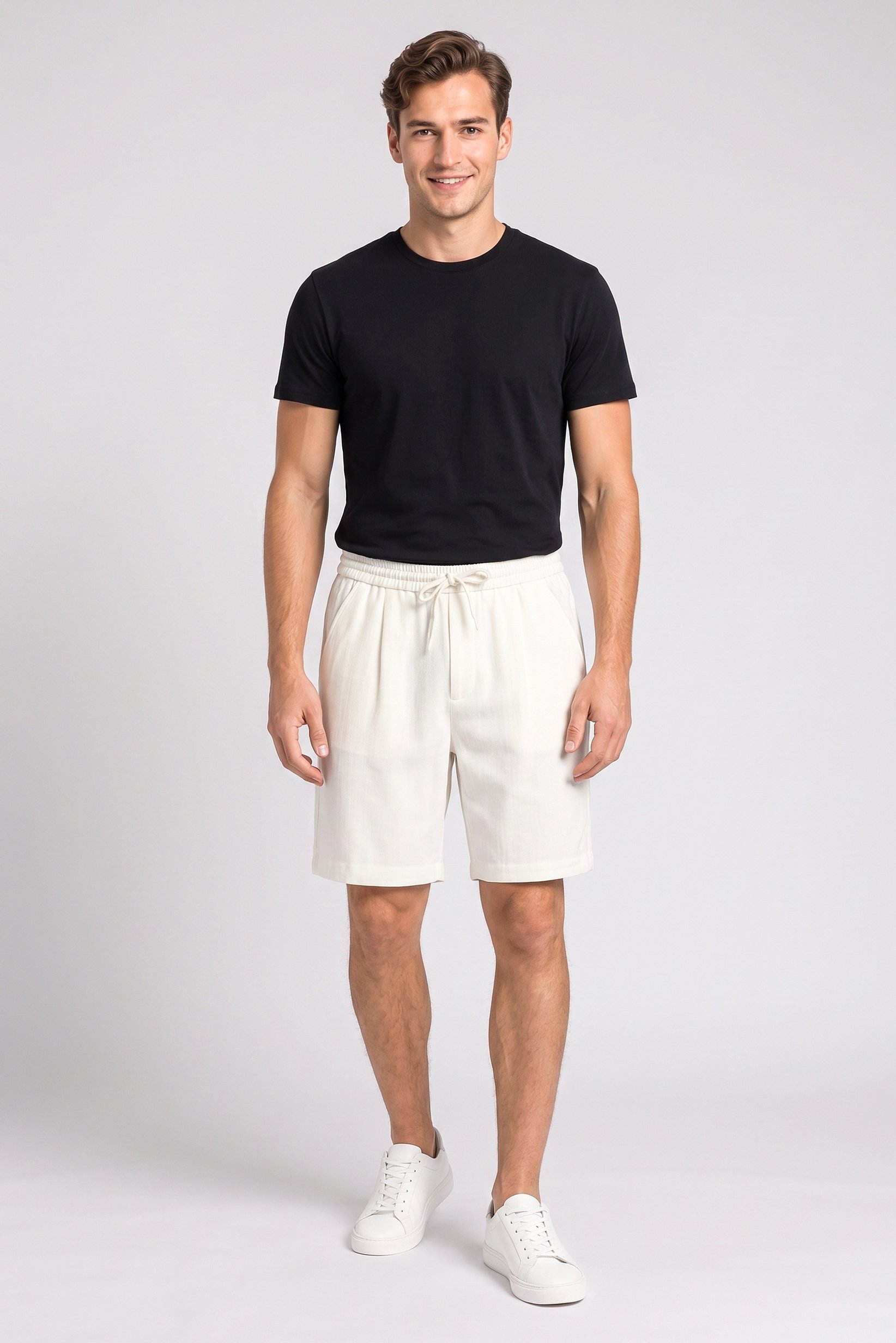 Men Plain Basic Shorts, White