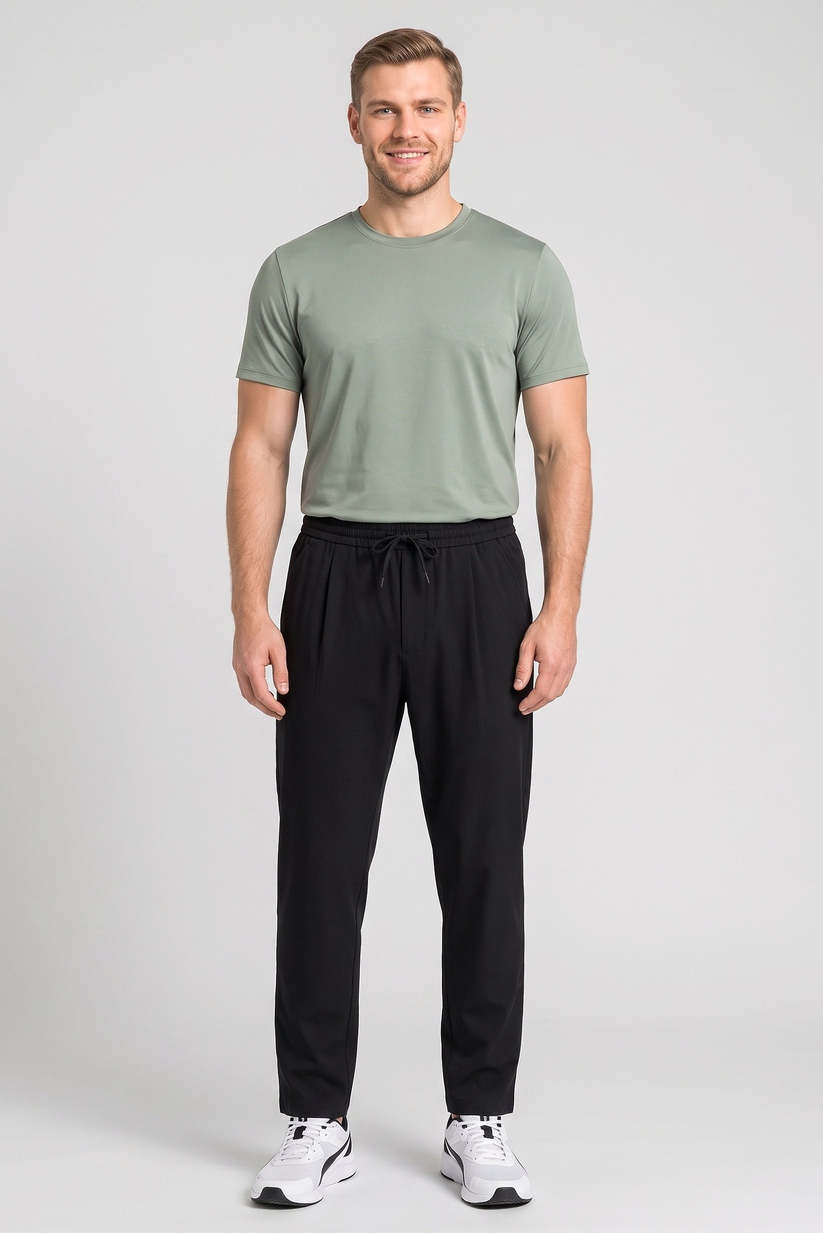 Men Comfort Fit Plain Chino Pants, Black