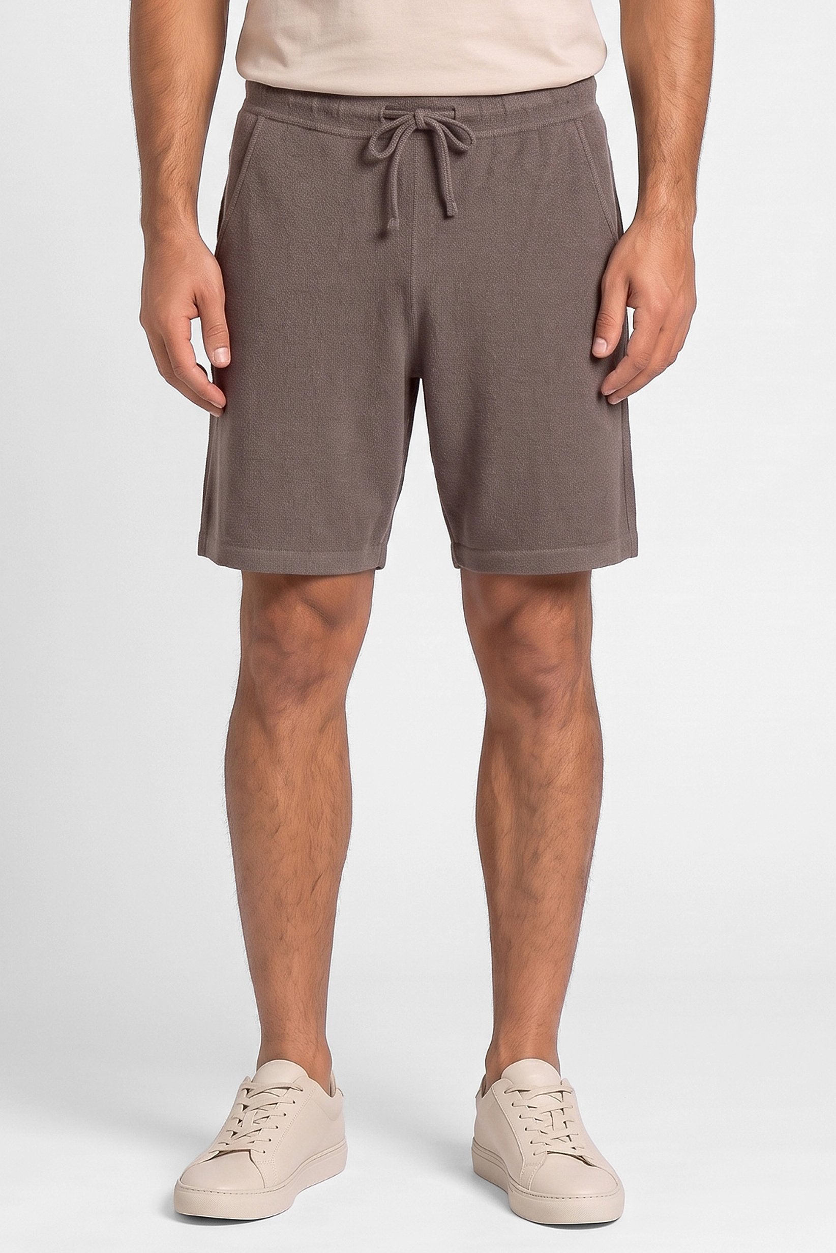 Men Textured Basic Shorts, Taupe