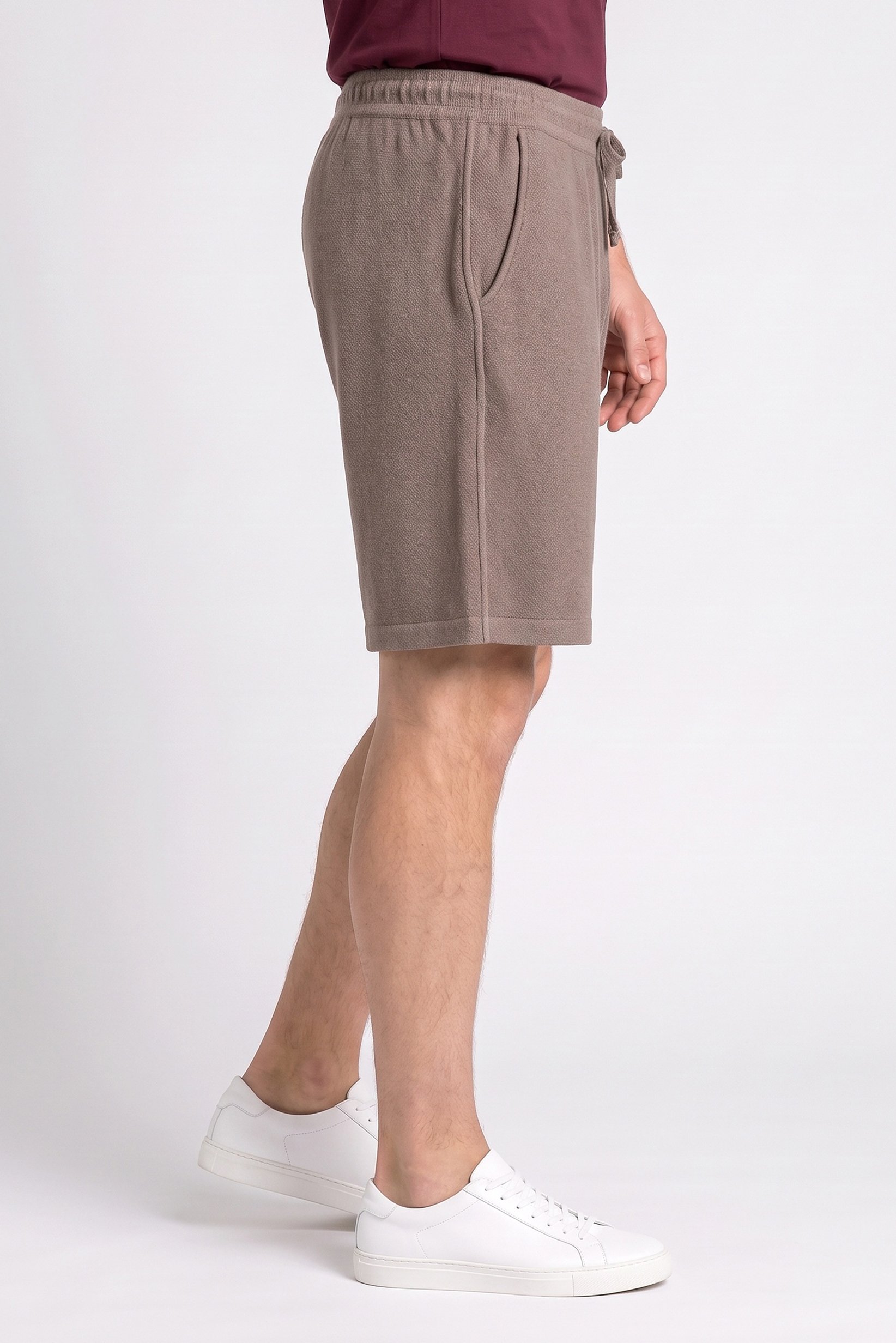 Men Textured Basic Shorts, Taupe
