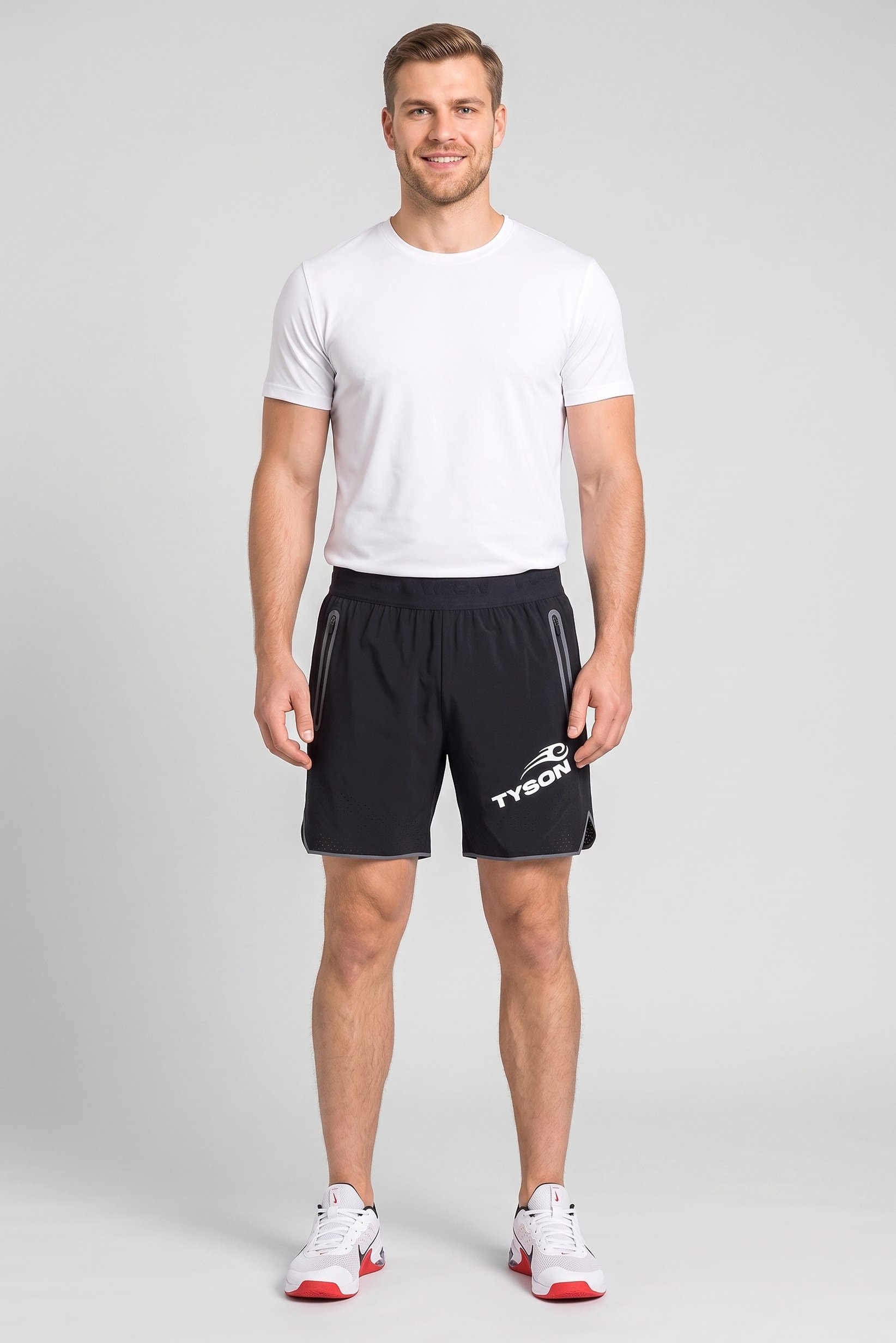 Celio x Tyson Men Regular Fit Brand Logo Shorts, Black