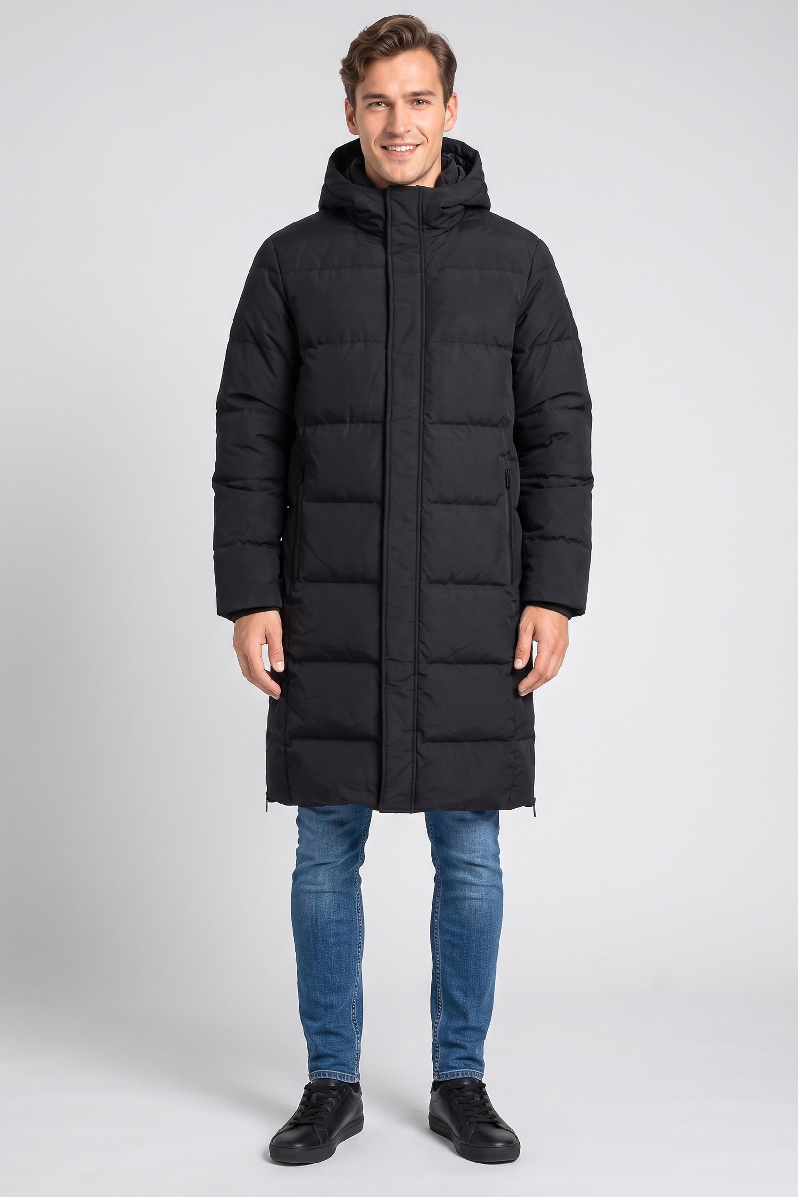Men Quilted Puffer Jacket, Black