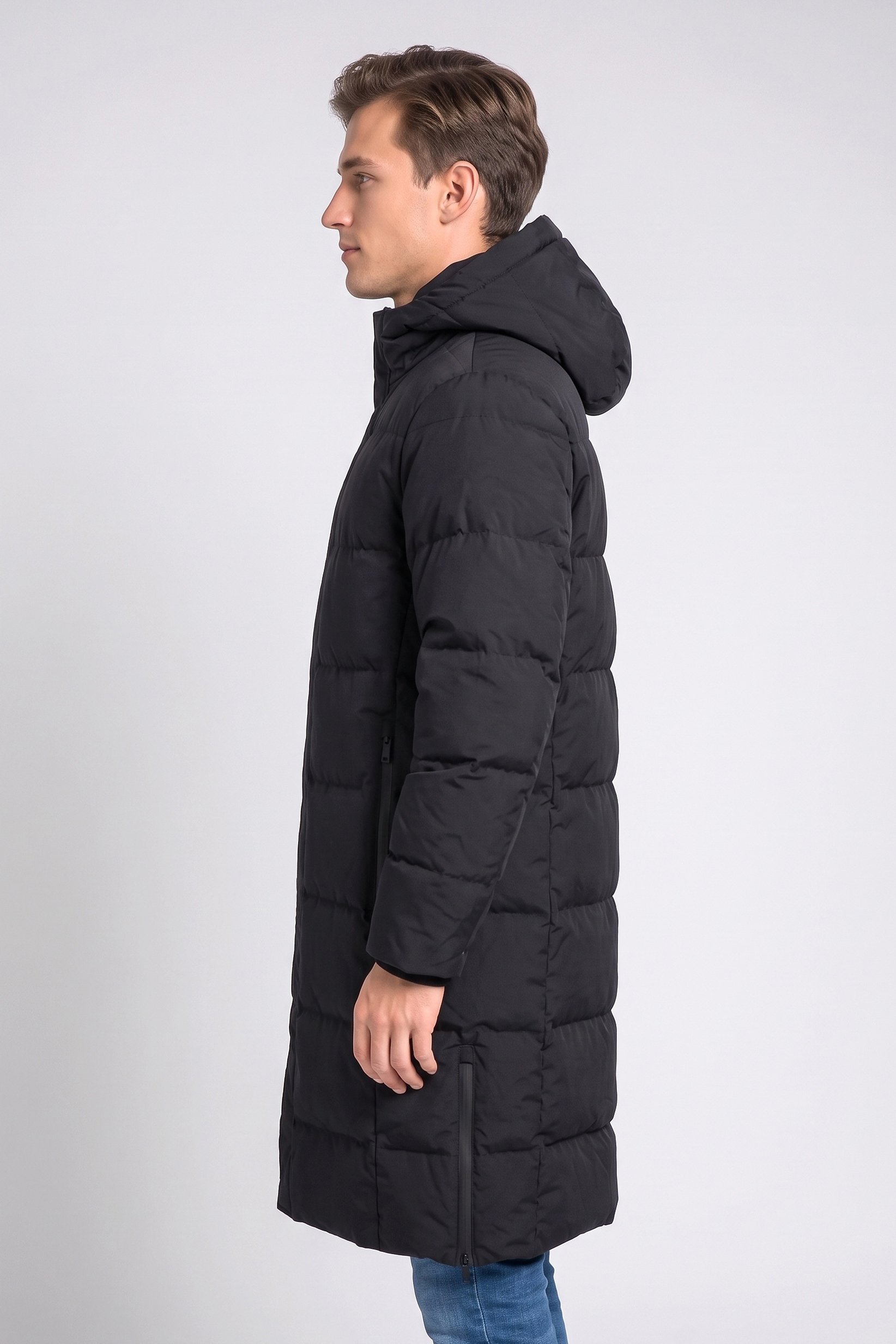 Men Quilted Puffer Jacket, Black