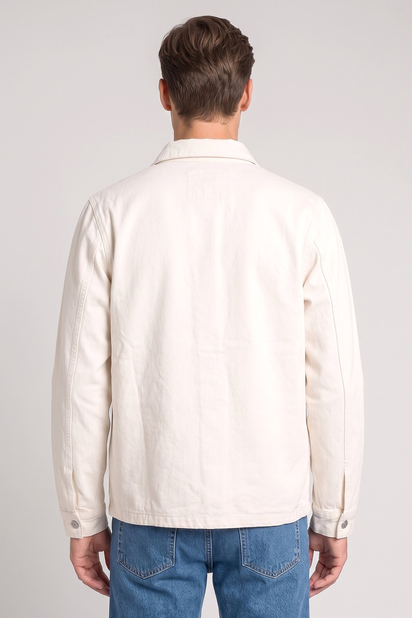 Men Plain Denim Jacket Shirt, Light Beige