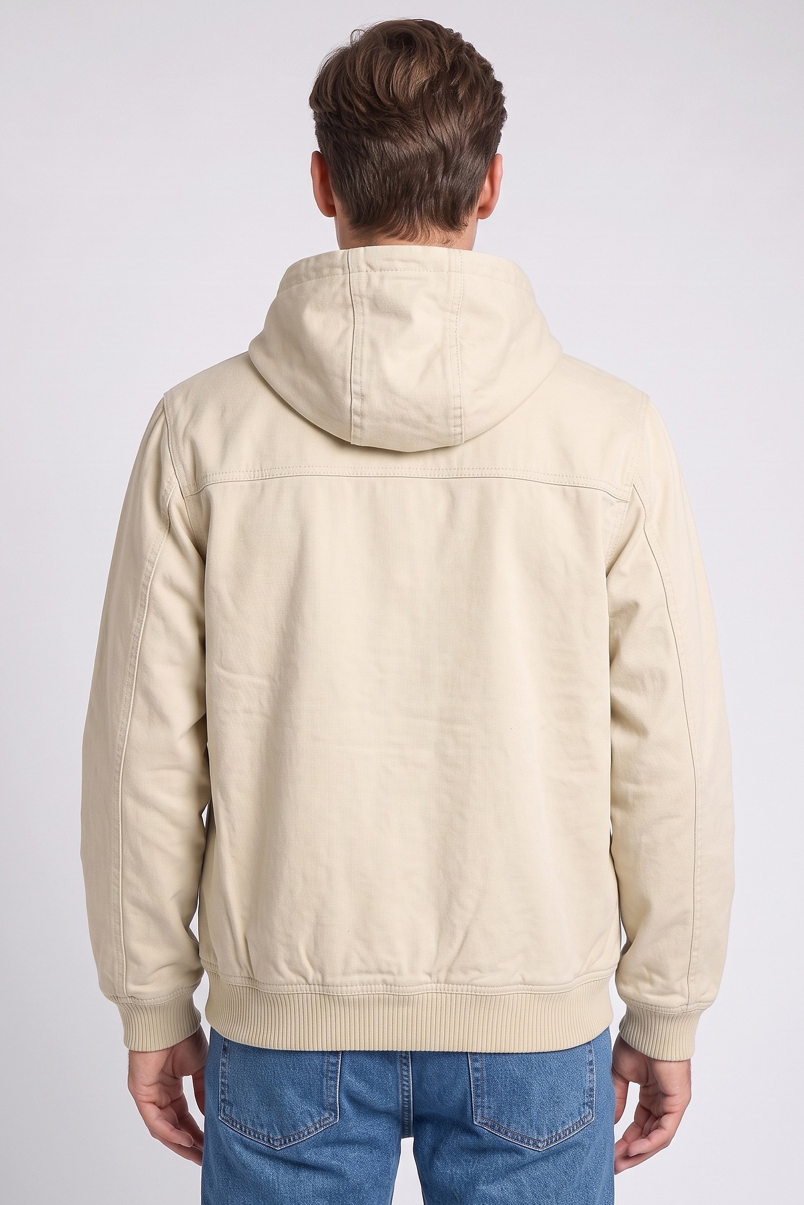 Men Solid Hooded Jacket, Beige
