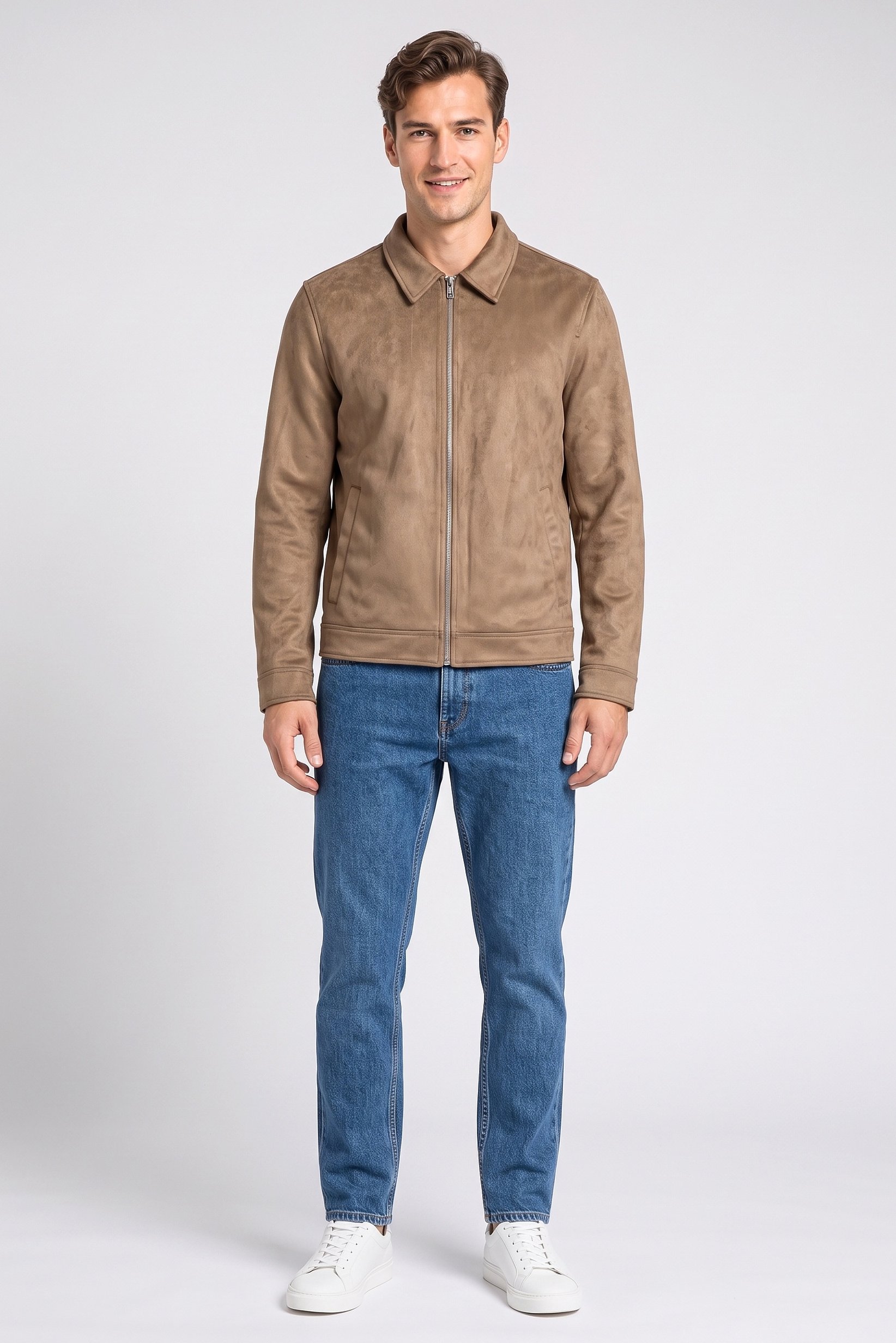 Men Solid Jacket Shirt, Brown