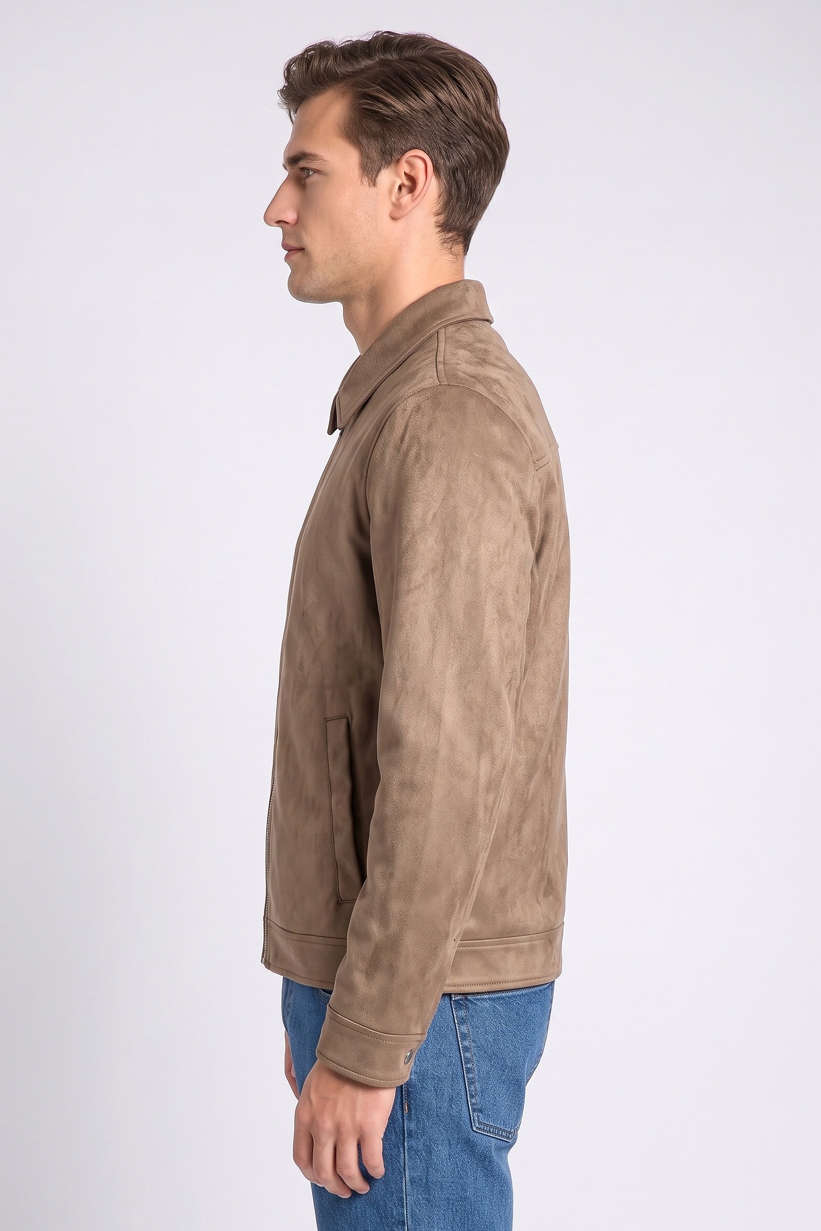 Men Solid Jacket Shirt, Brown