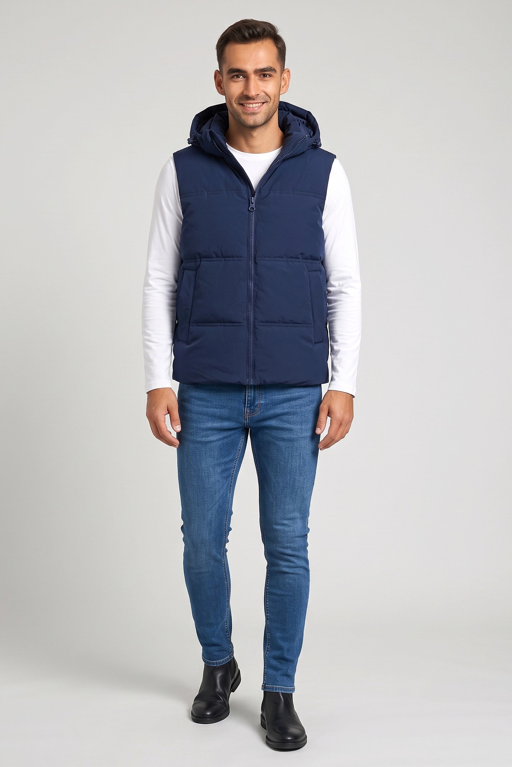 Men Plain Vest Jacket, Navy