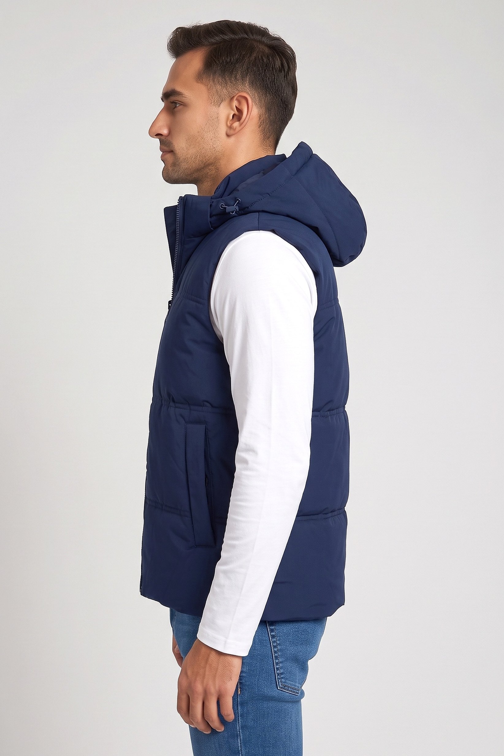 Men Plain Vest Jacket, Navy