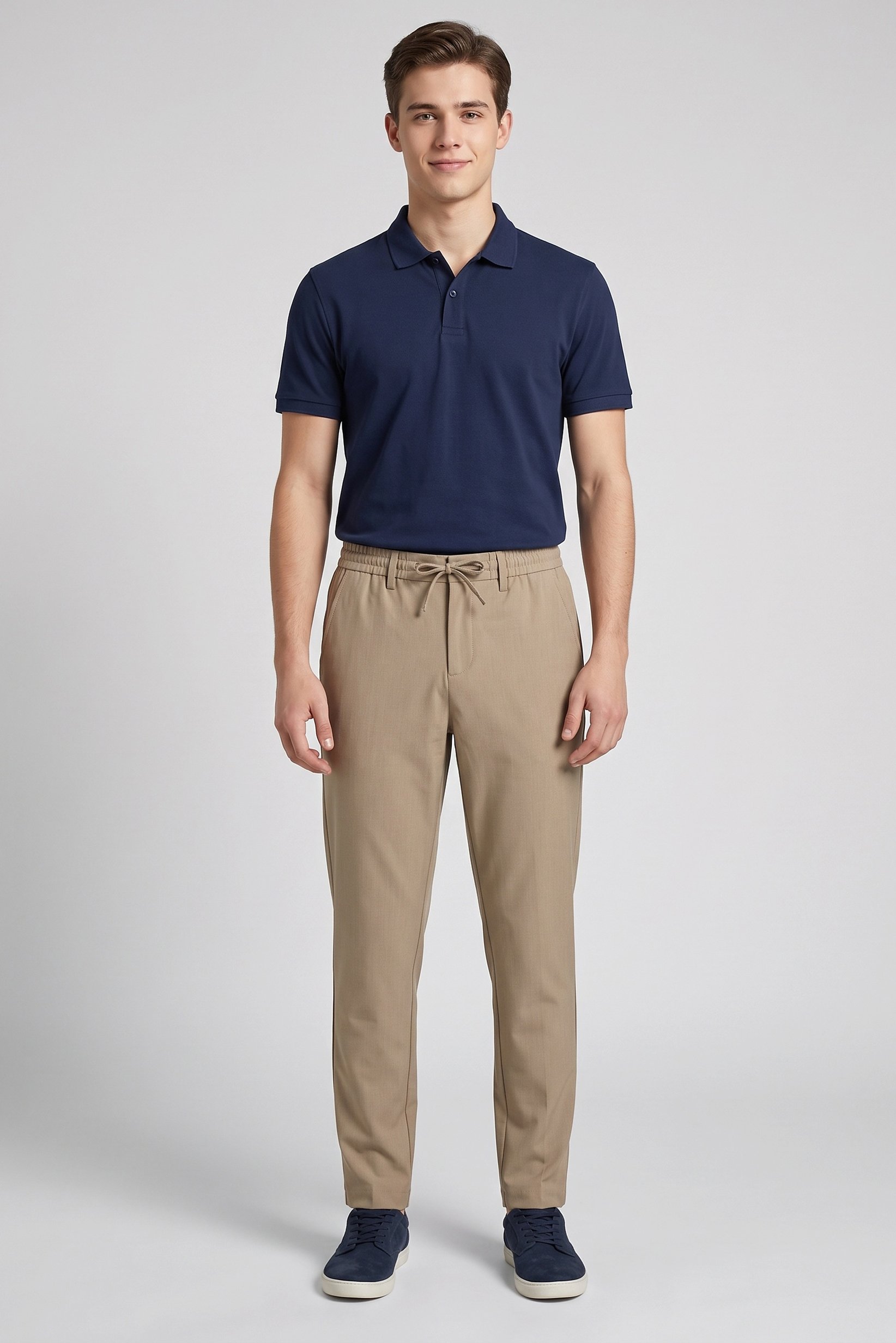 Men Stretch Fit Solid Straight Leg Pants, Beige