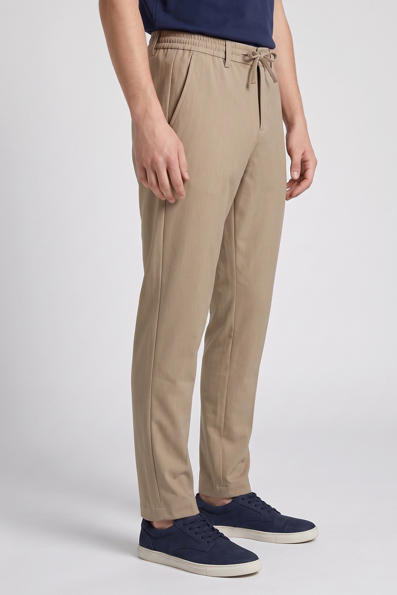 Men Stretch Fit Solid Straight Leg Pants, Beige