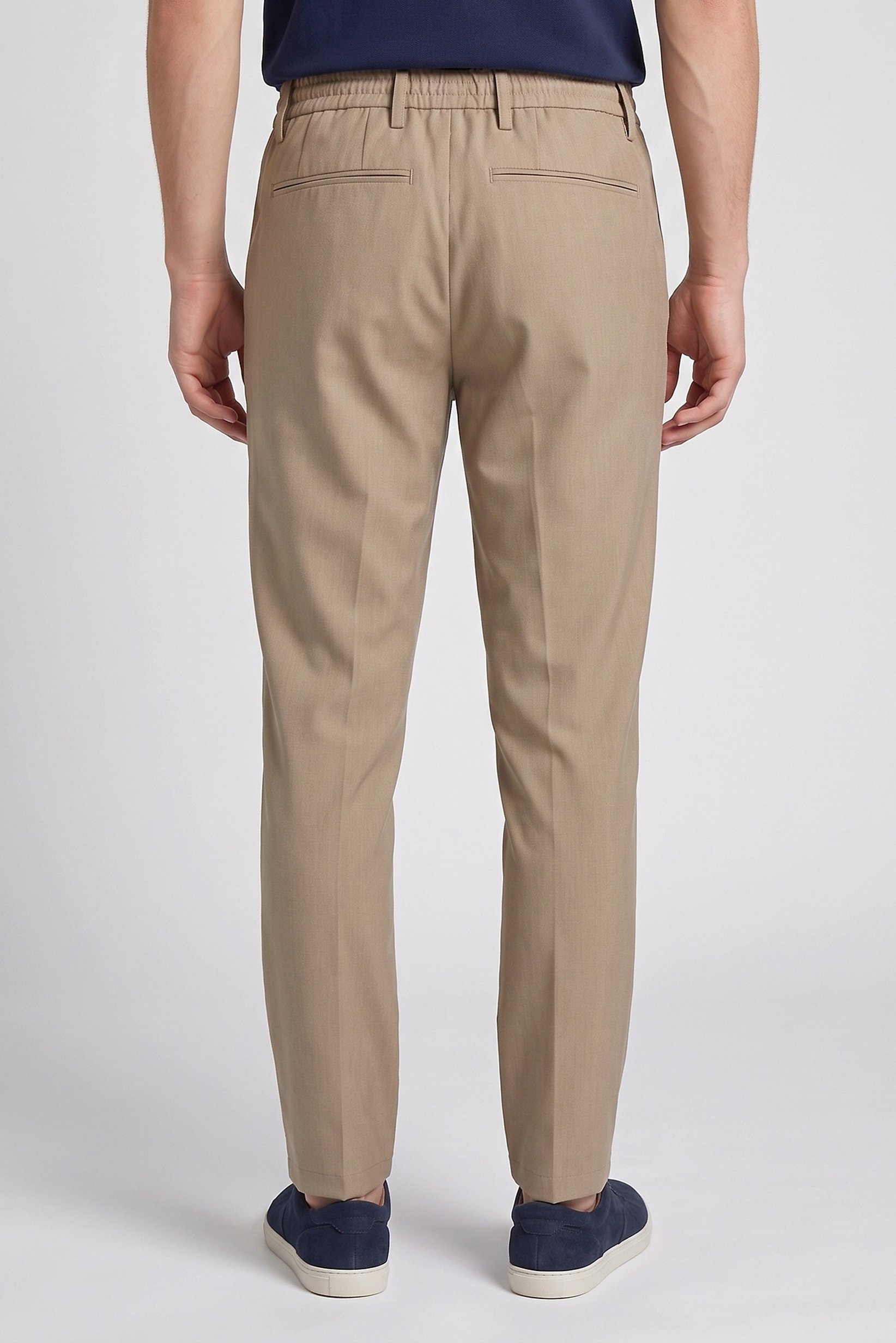 Men Stretch Fit Solid Straight Leg Pants, Beige