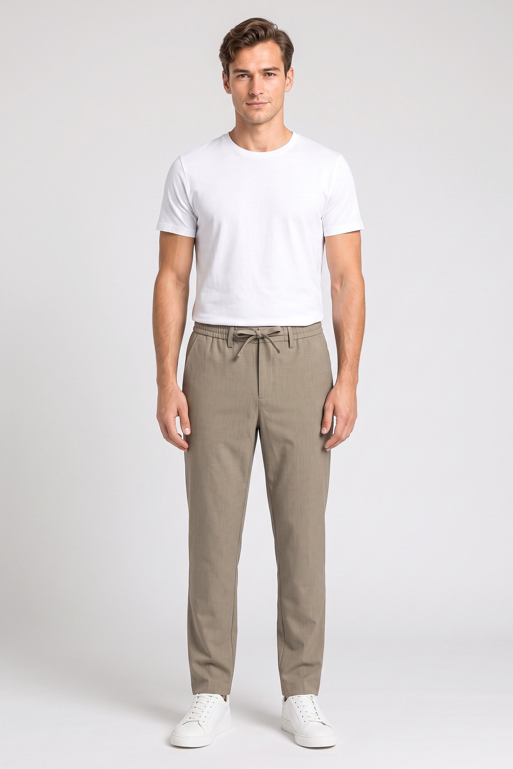 Men Stretch Fit Solid Straight Leg Stretchable Pants, Beige