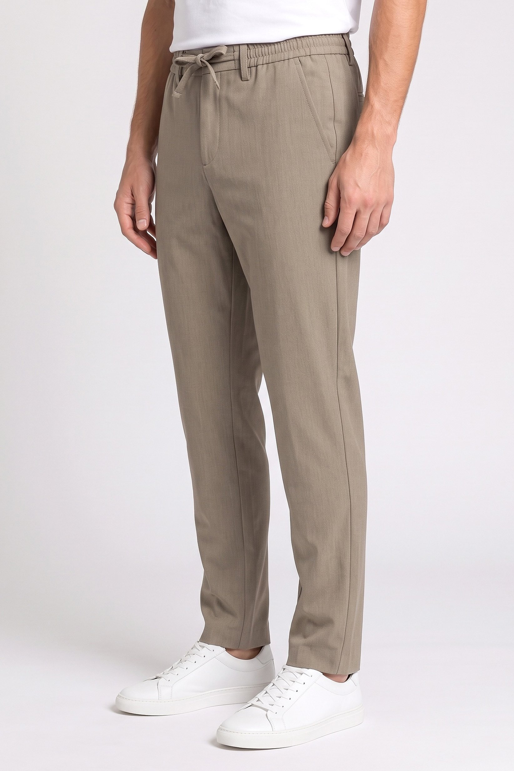 Men Stretch Fit Solid Straight Leg Stretchable Pants, Beige