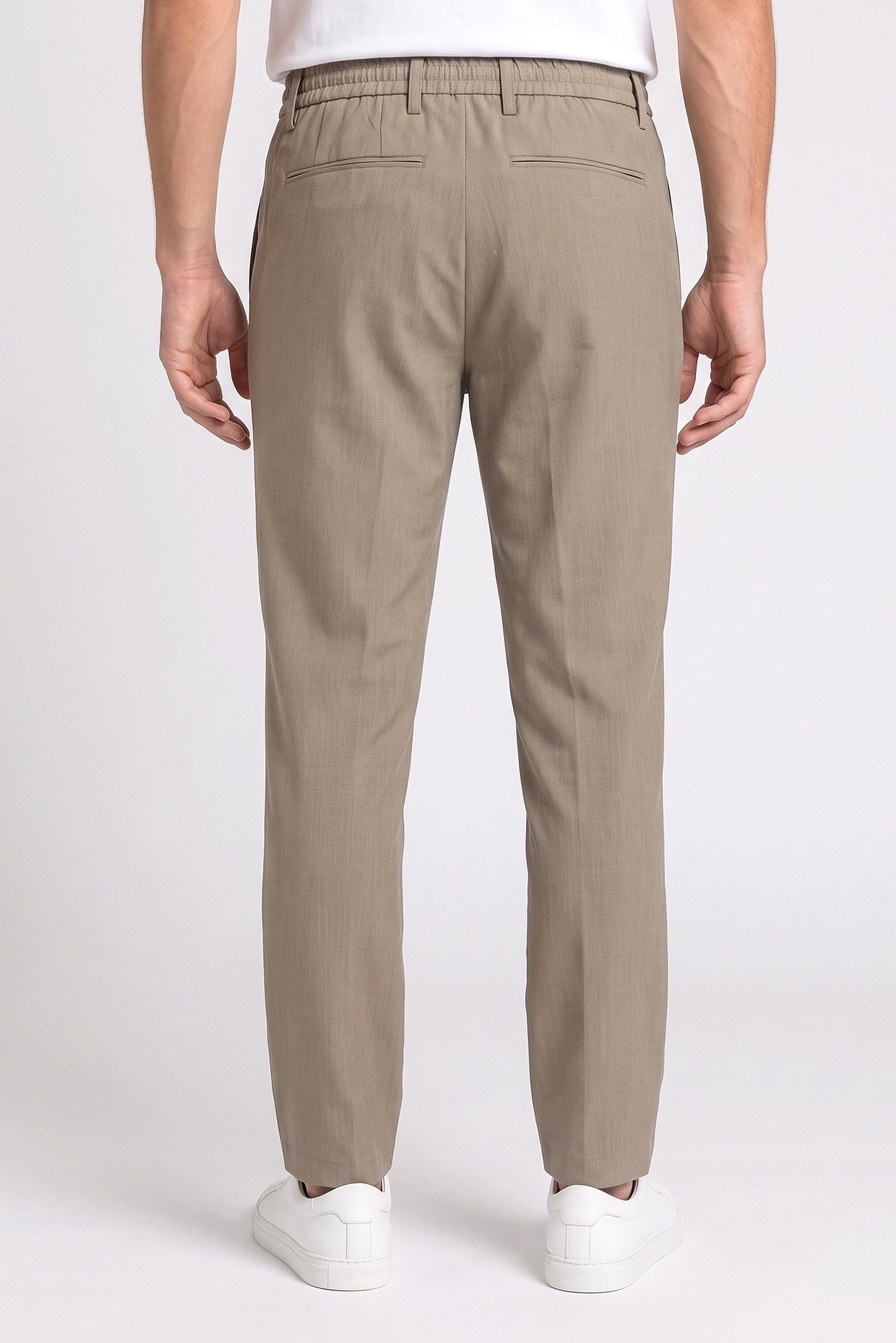 Men Stretch Fit Solid Straight Leg Stretchable Pants, Beige