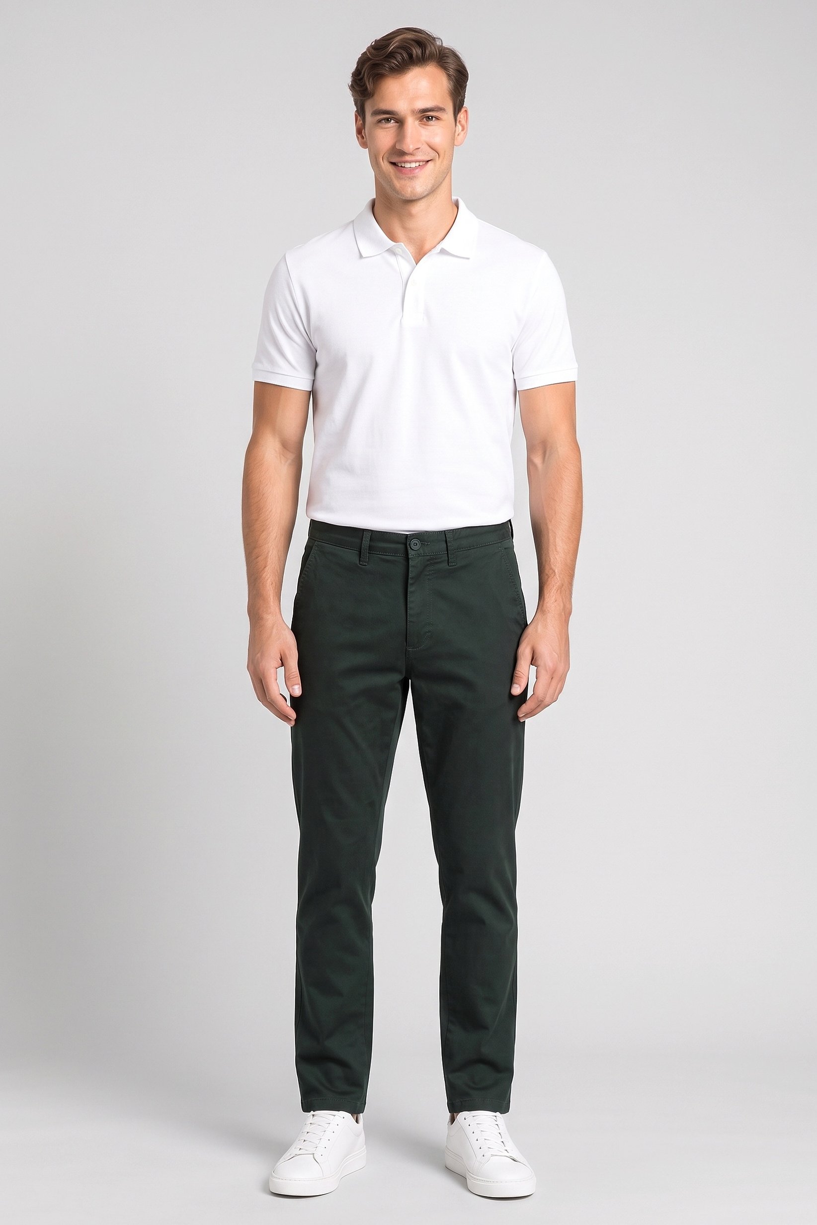 Men Straight Fit Solid Chino Pants, Dark Green