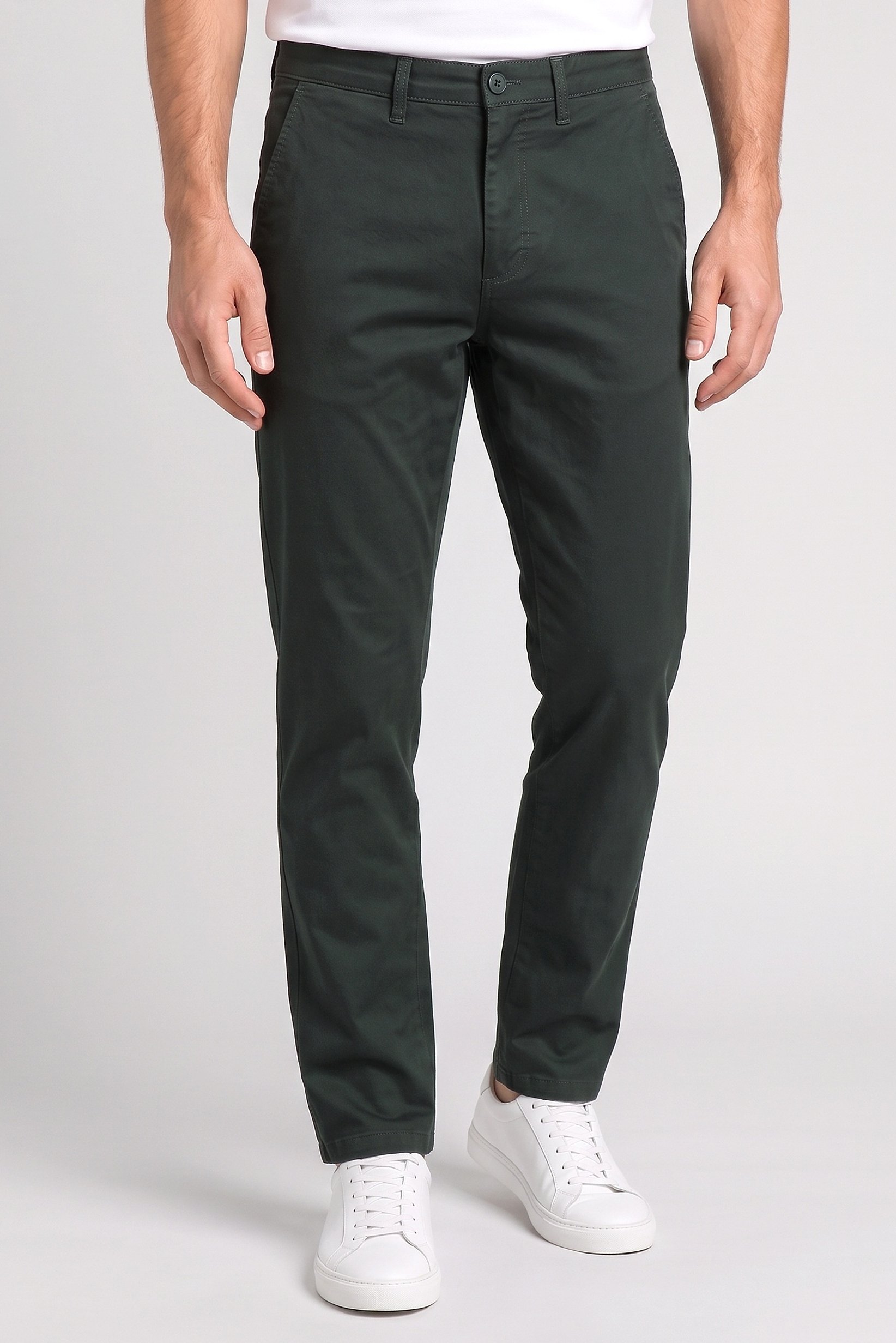 Men Straight Fit Solid Chino Pants, Dark Green