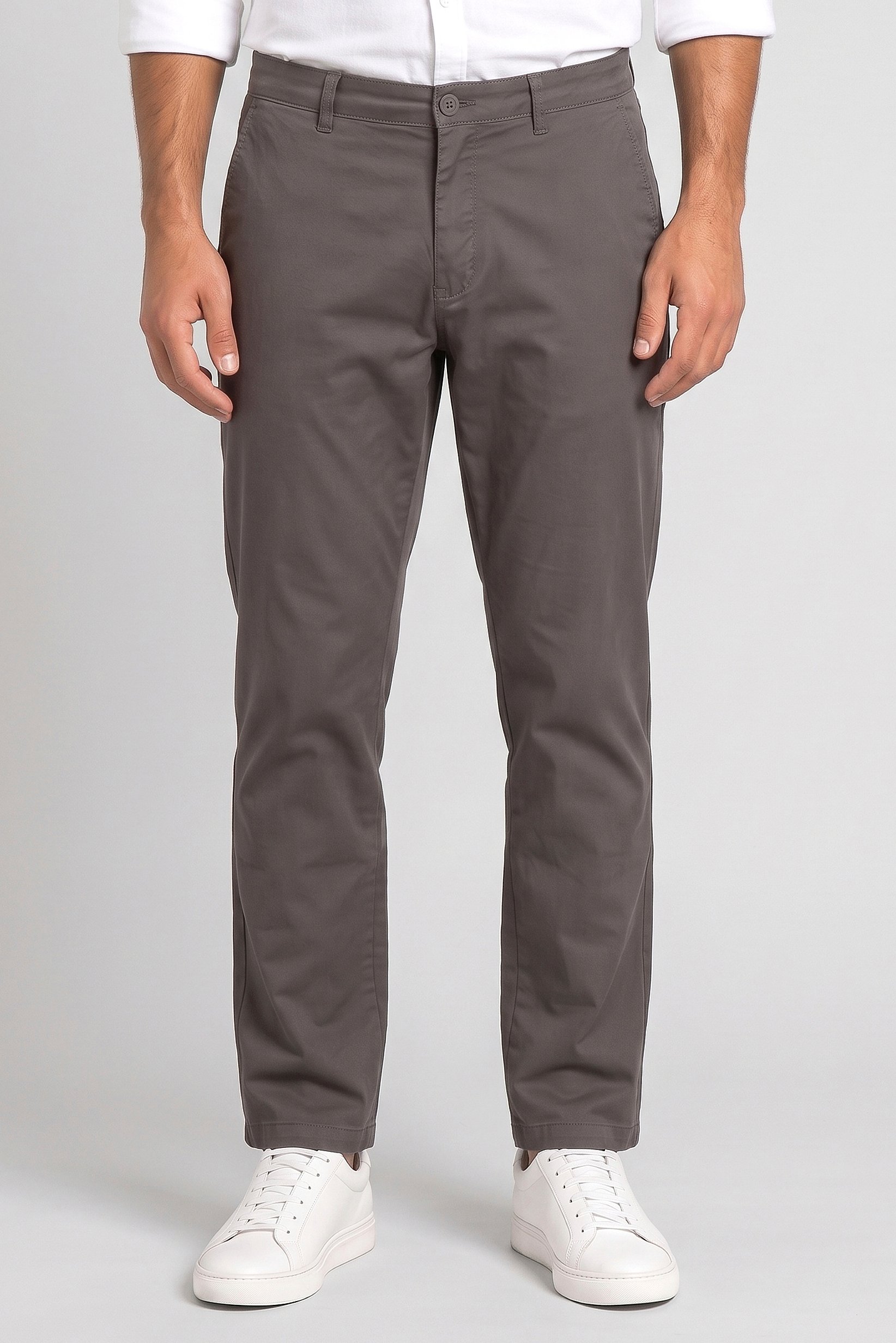 Men Straight Fit Solid Chino Pants, Dark Grey