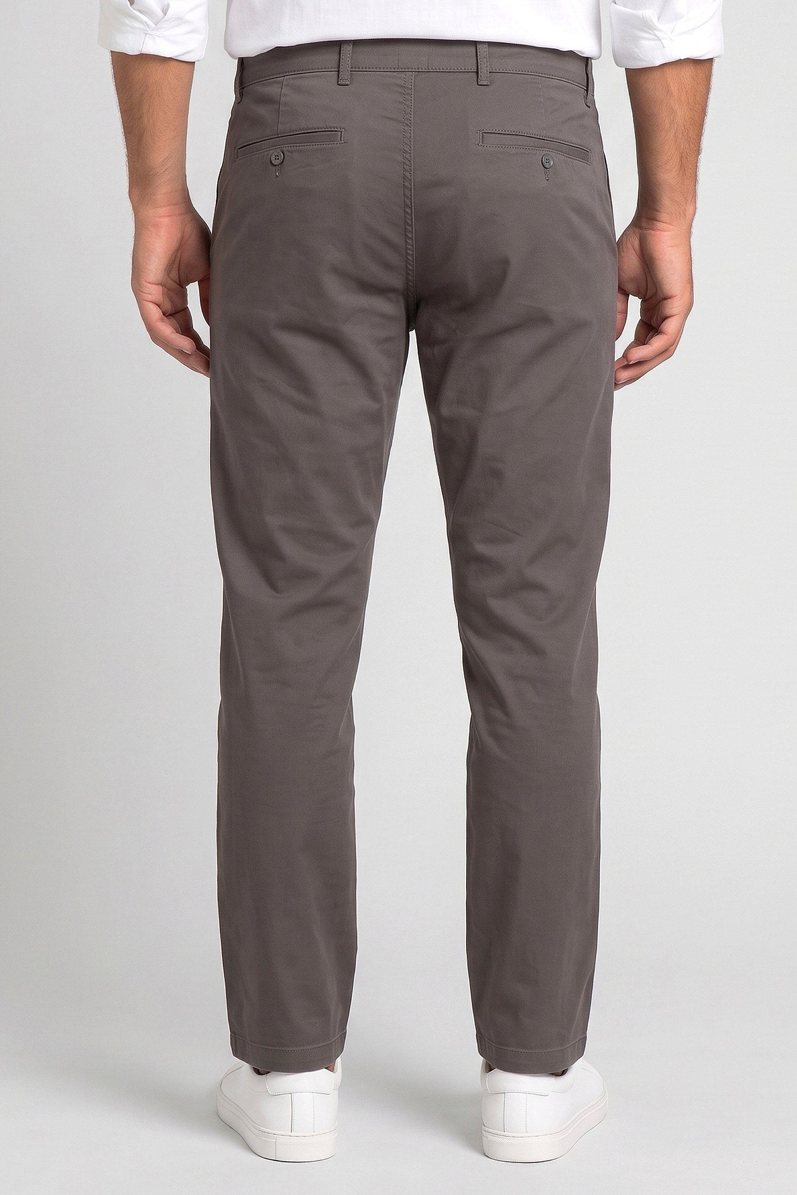 Men Straight Fit Solid Chino Pants, Dark Grey