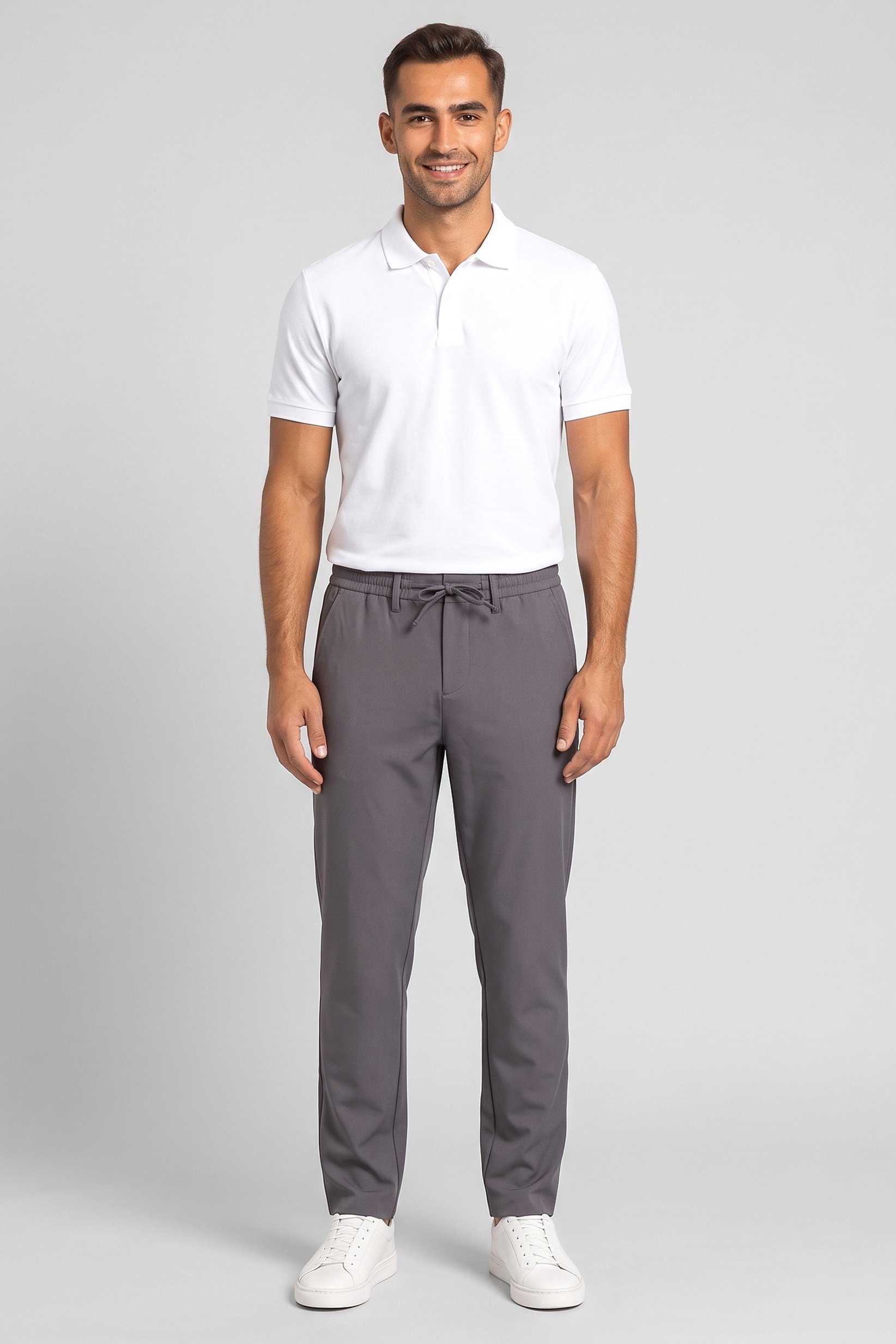 Men Stretch Fit Solid Straight Leg Stretchable Pants, Dark Grey