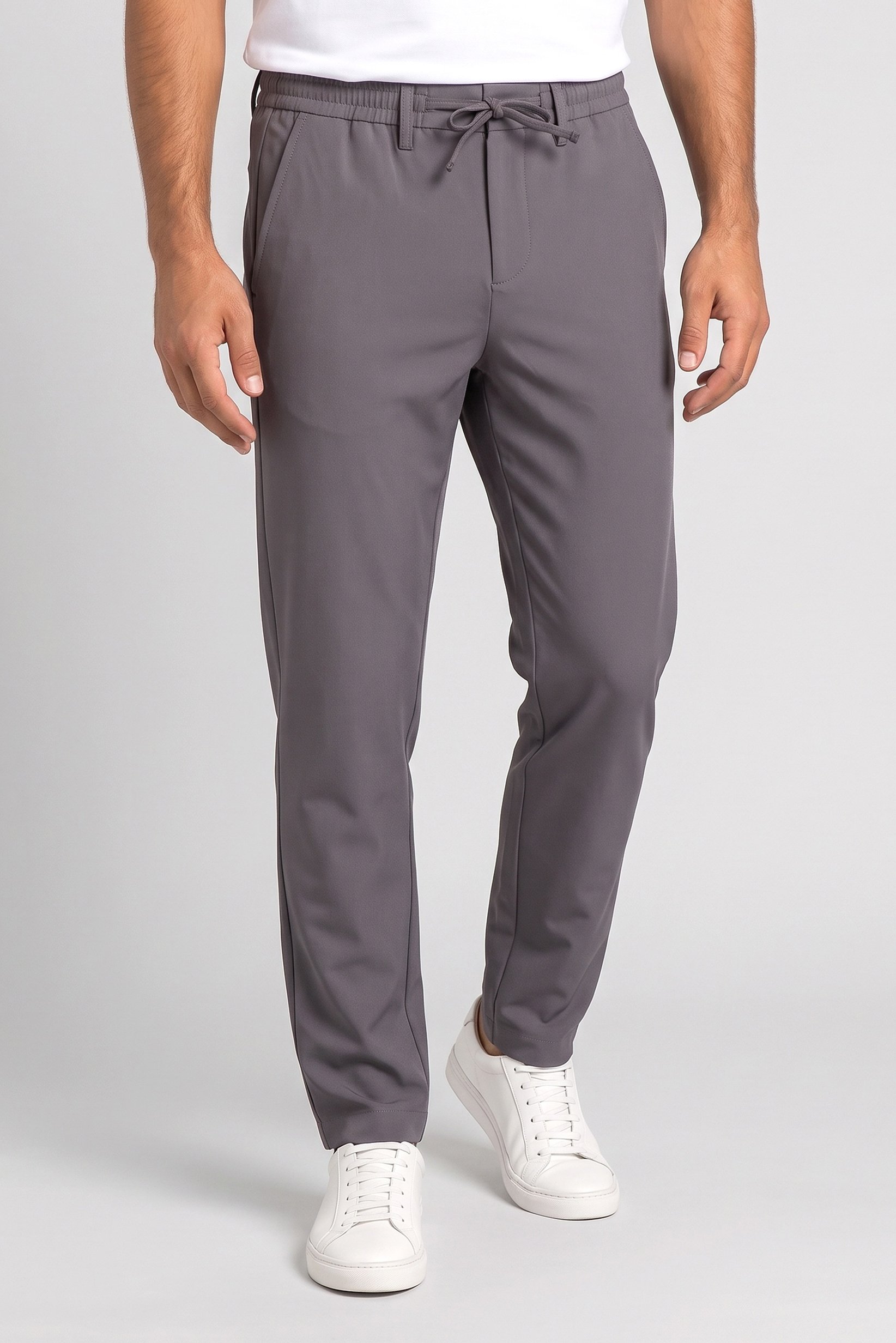 Men Stretch Fit Solid Straight Leg Stretchable Pants, Dark Grey